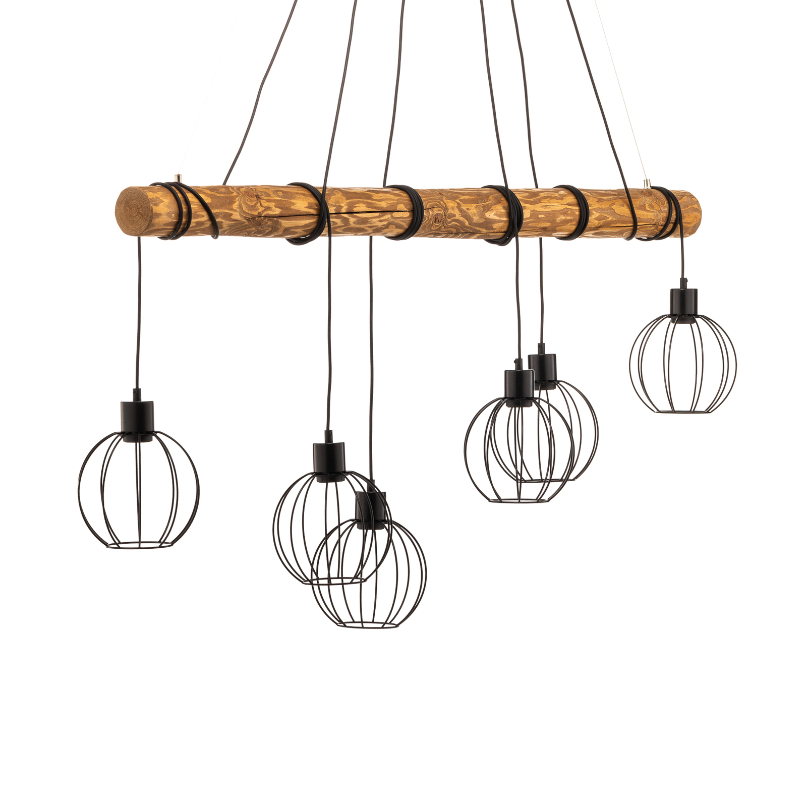 Hanglamp Karou, 6-lamps, dennenhout, bruin