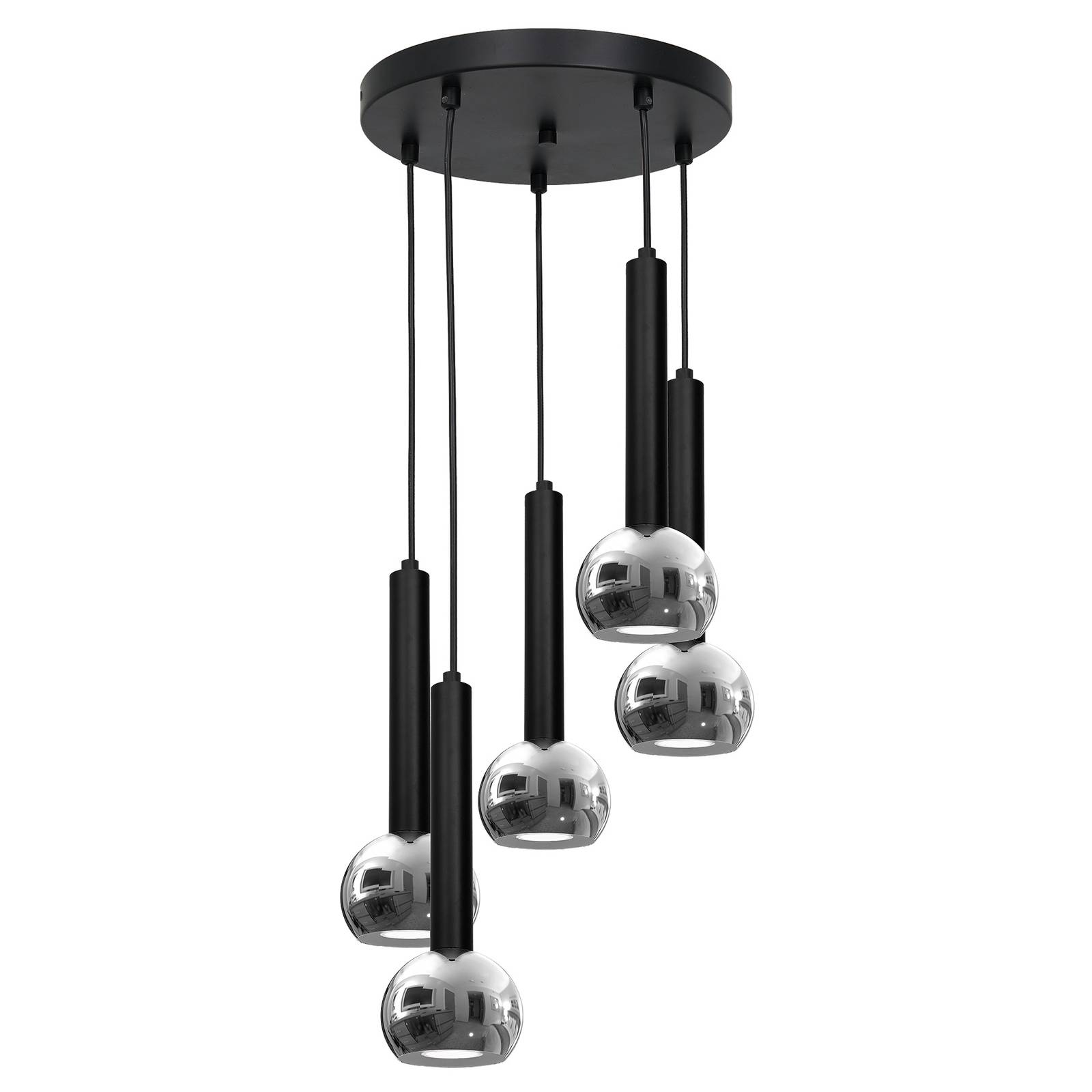 Euluna Suspension Flox ronde à 5 lampes noire/chromée