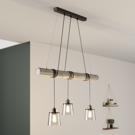 Lámpara colgante Karrl, 3 luces, gris humo/gris