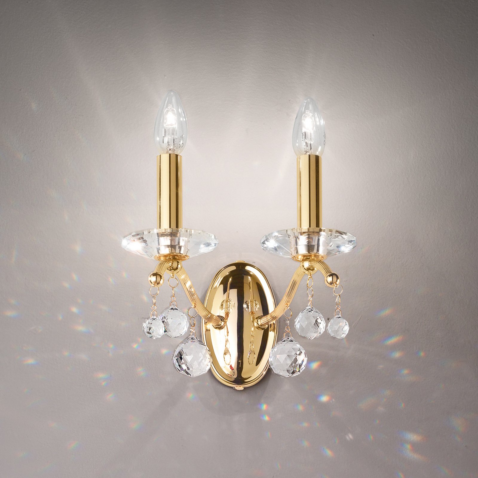 Austrolux Carmen II wall lamp, crystal glass, 24 K gold-plated