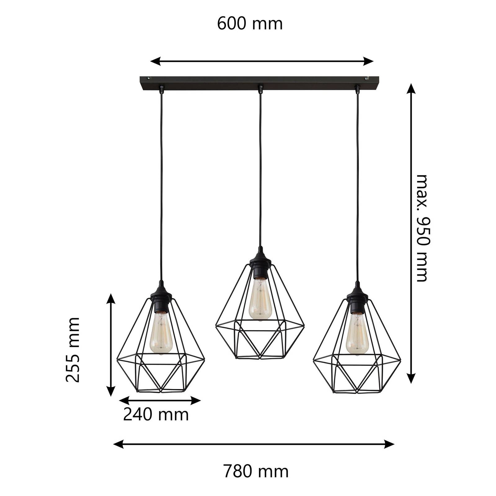 HELam Karo pendant light 3-bulb long black | Other metals