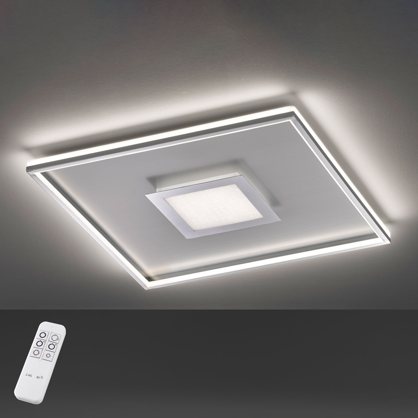 Fischer & Honsel LED ceiling lamp Bug square, chrome 60x60cm, for Living / Dining Room, metal, 45 W, energy efficiency: A+, L: 60 cm, W: 60 cm, H: 7.5 cm