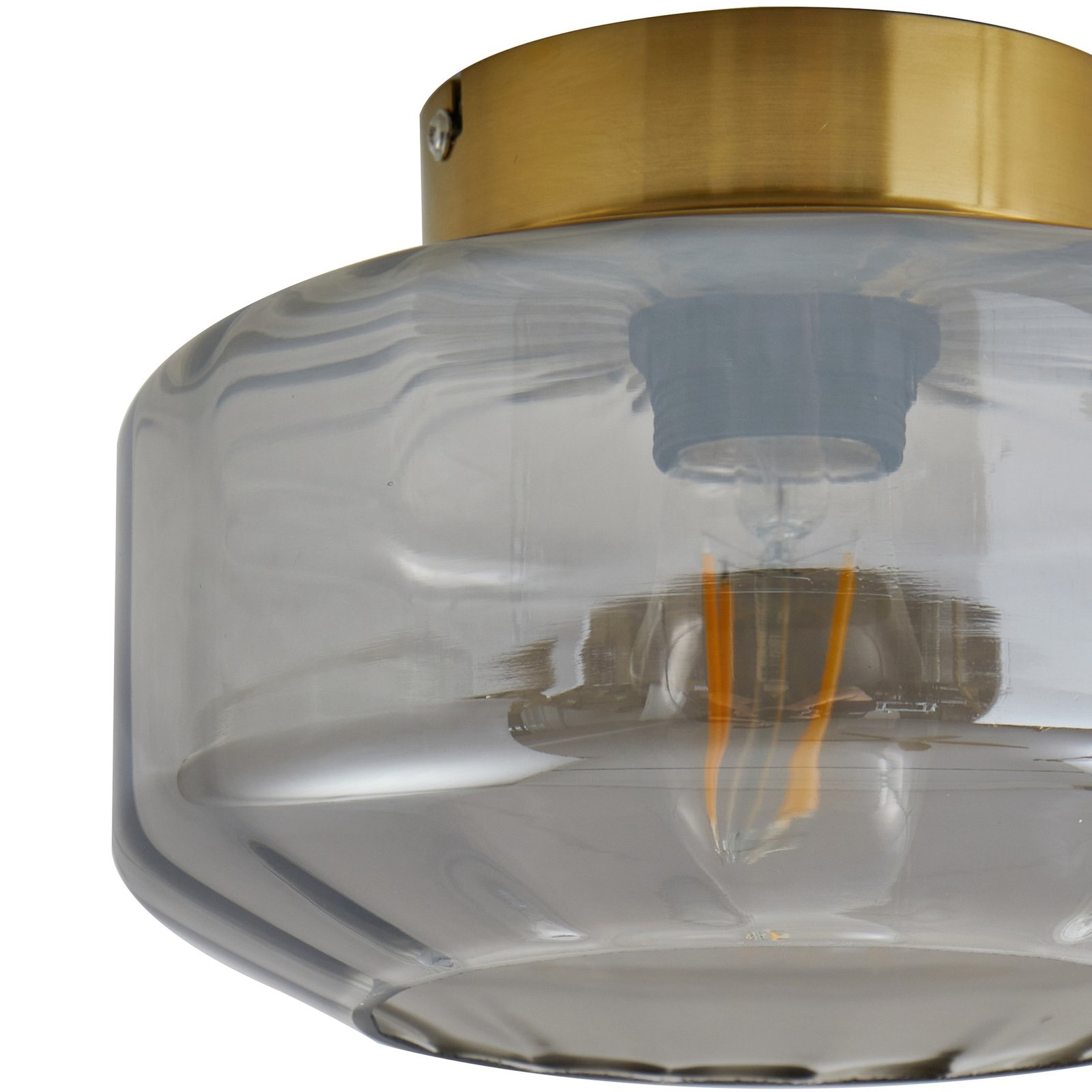 Lindby loftlampe Hildur, røggrå, glas, Ø 22 cm