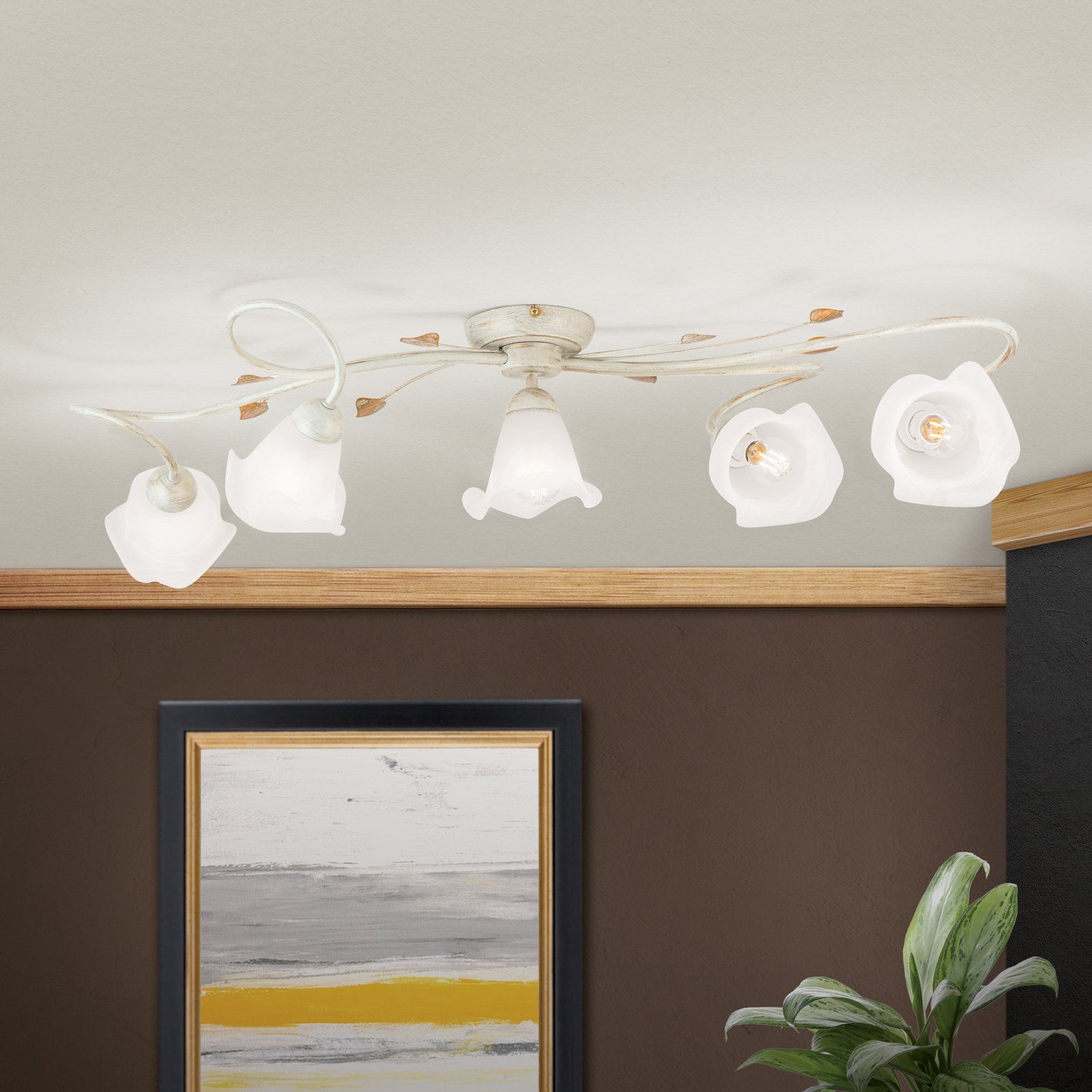 Sisi ceiling light, 5-bulb, ivory gold