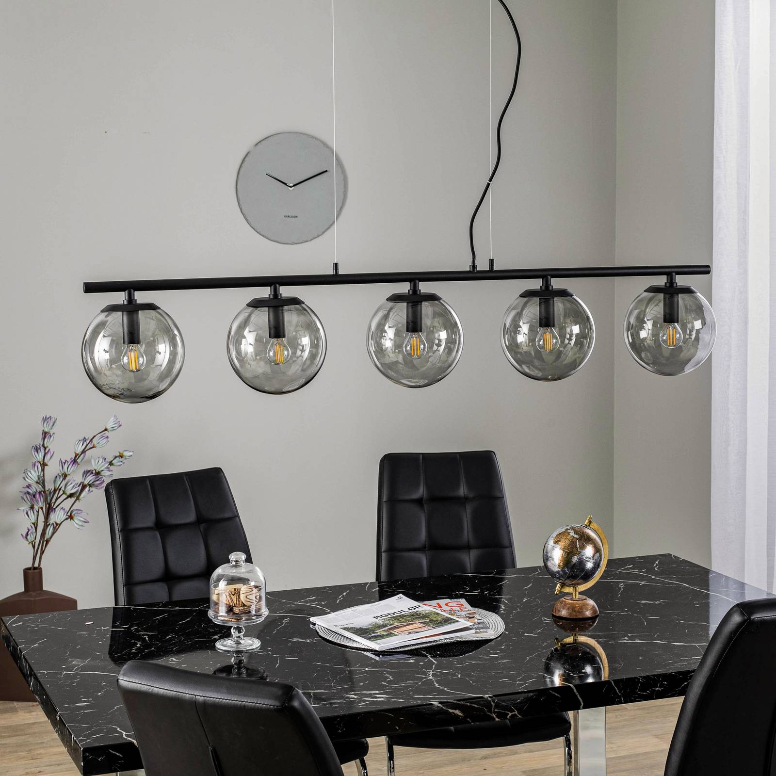 Lucande Sotiana-hængelampe, 5 glaskugler, sort