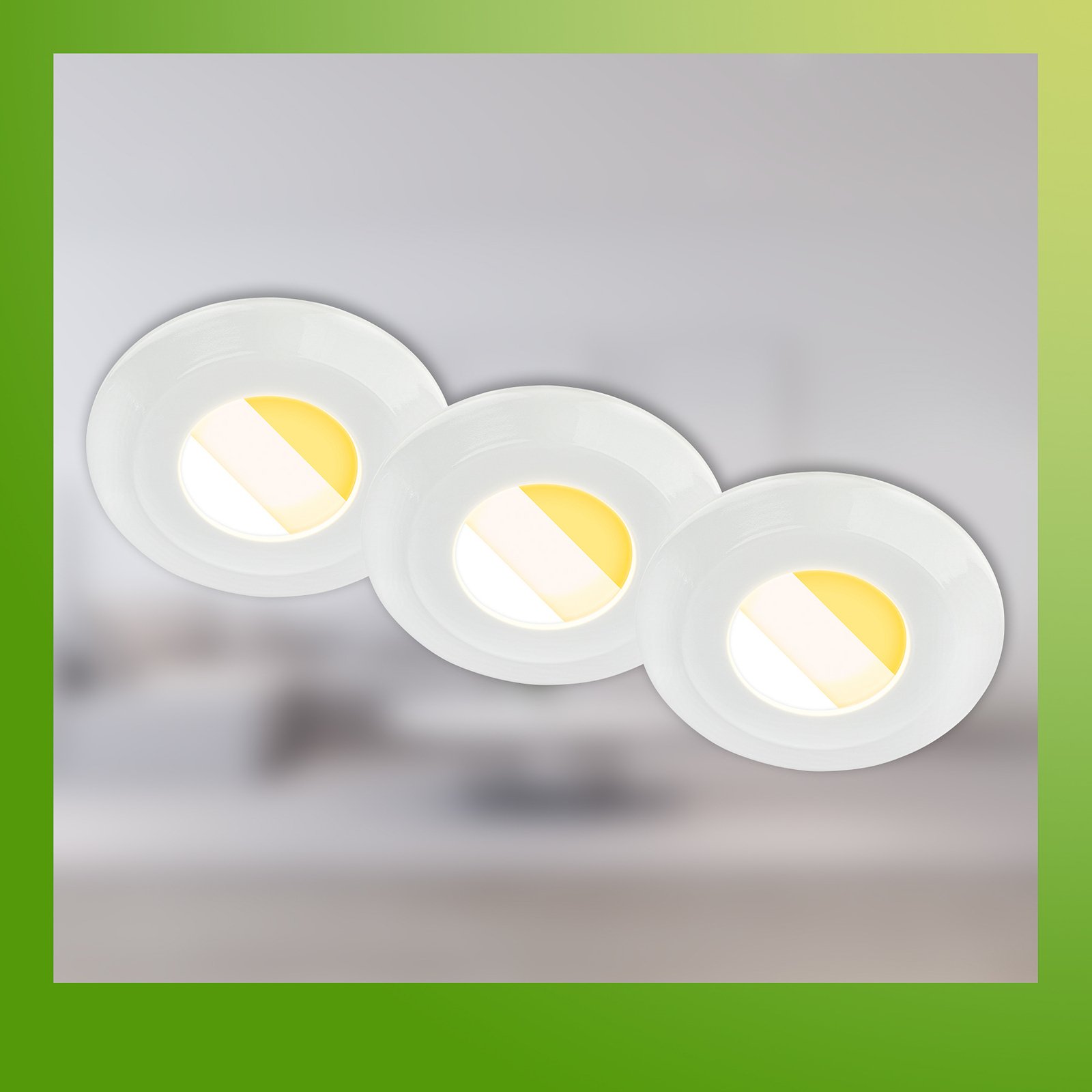 Klira LED recessed light, white, Ø 9 cm, IP44, set of 3