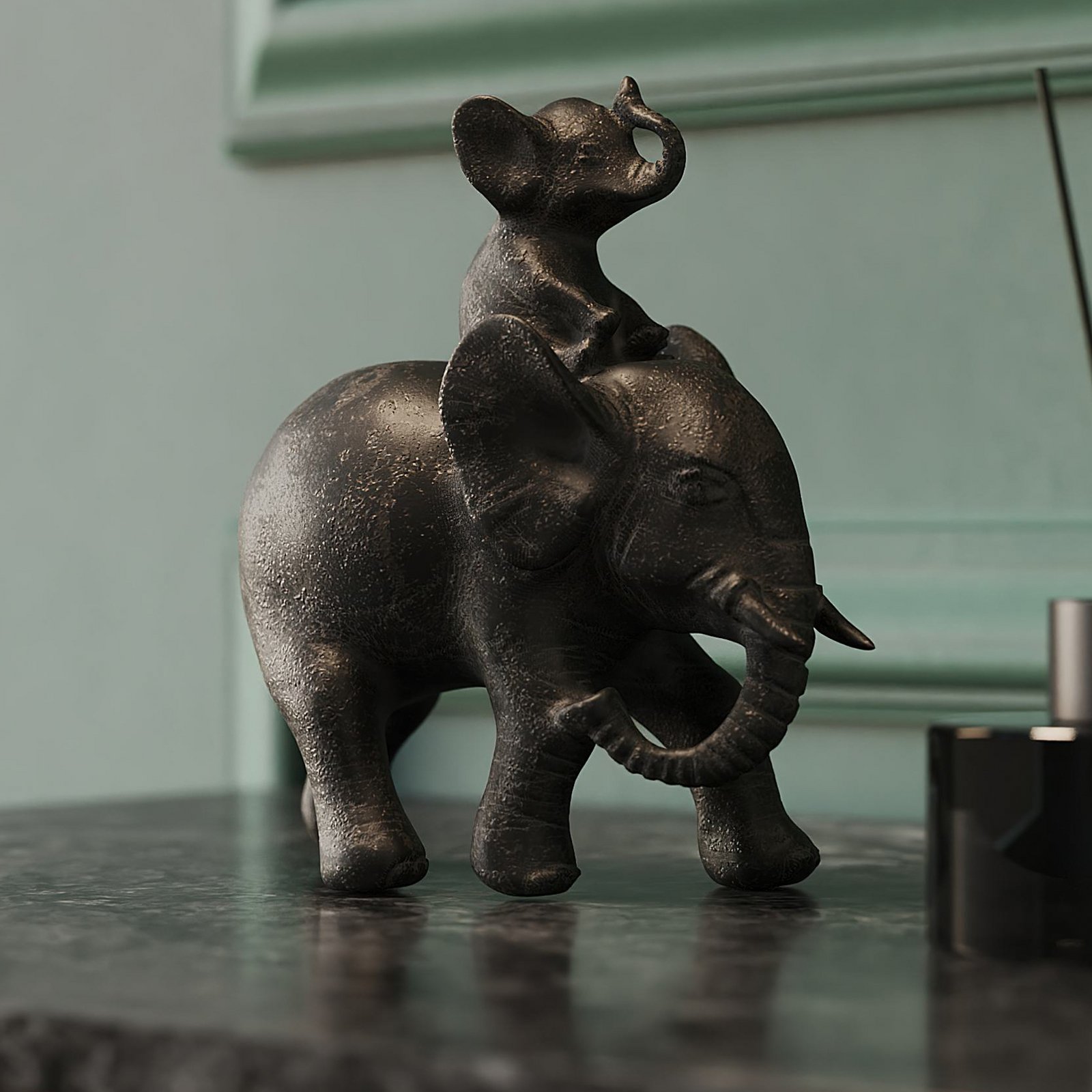 KARE decoratief beeldje Olifant Dumbo Uno, polyresin, bruin, H 19 cm