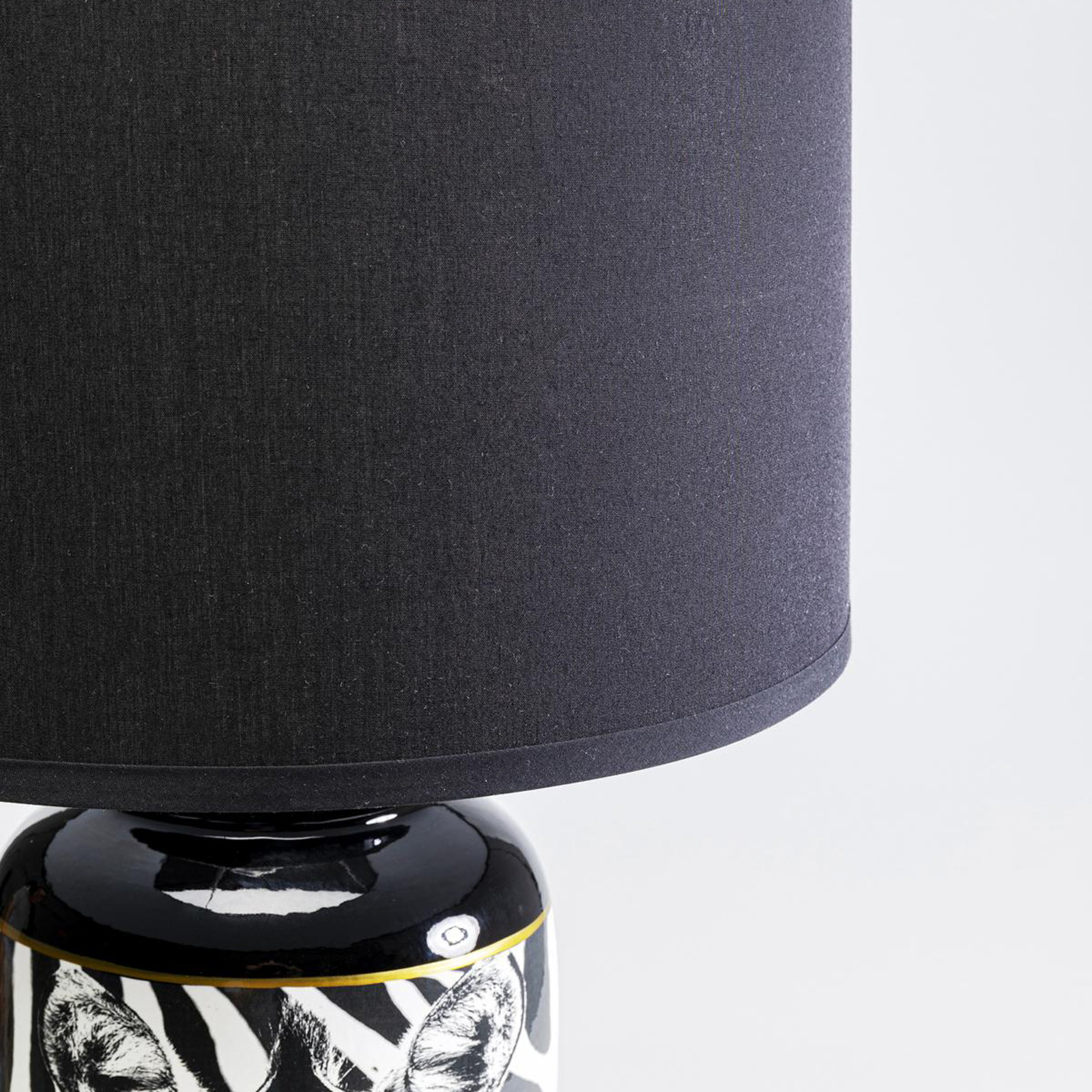Kare candeeiro de mesa Zebra Face têxtil preto, porcelana, 71 cm