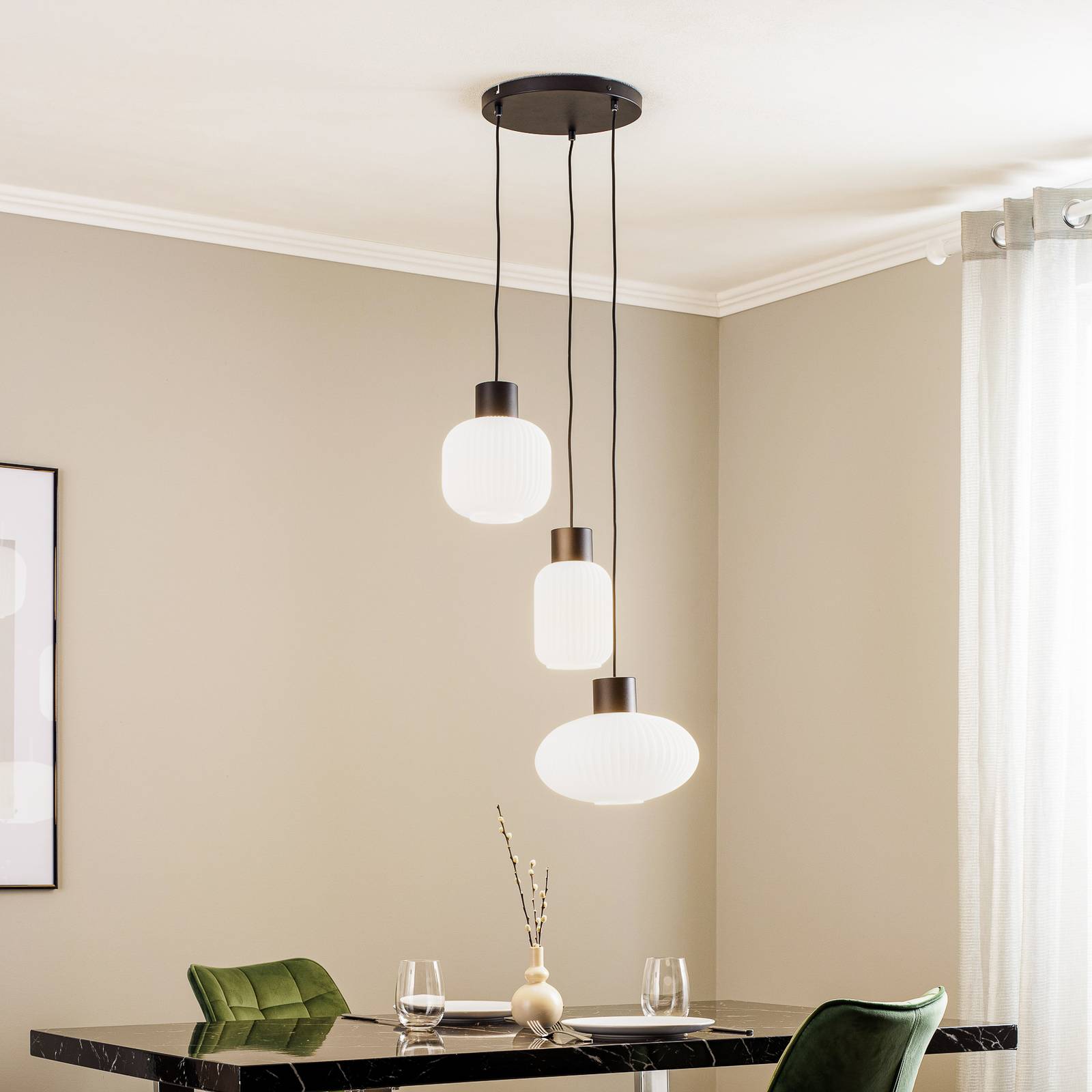 Lucande Lomeris hanglamp, 3-lamps, rond, wit