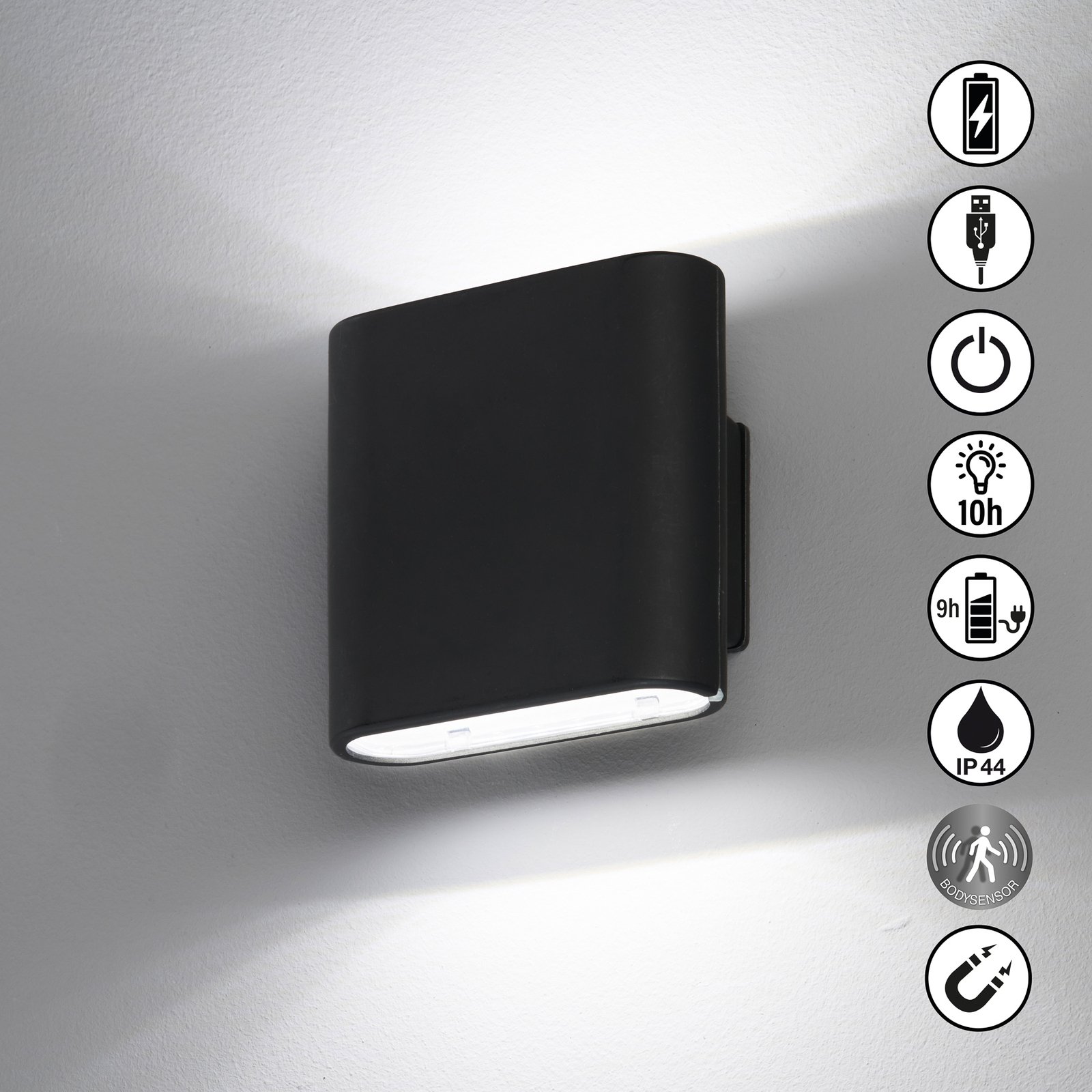 Magnetics LED battery wall light 2-bulb width 10cm