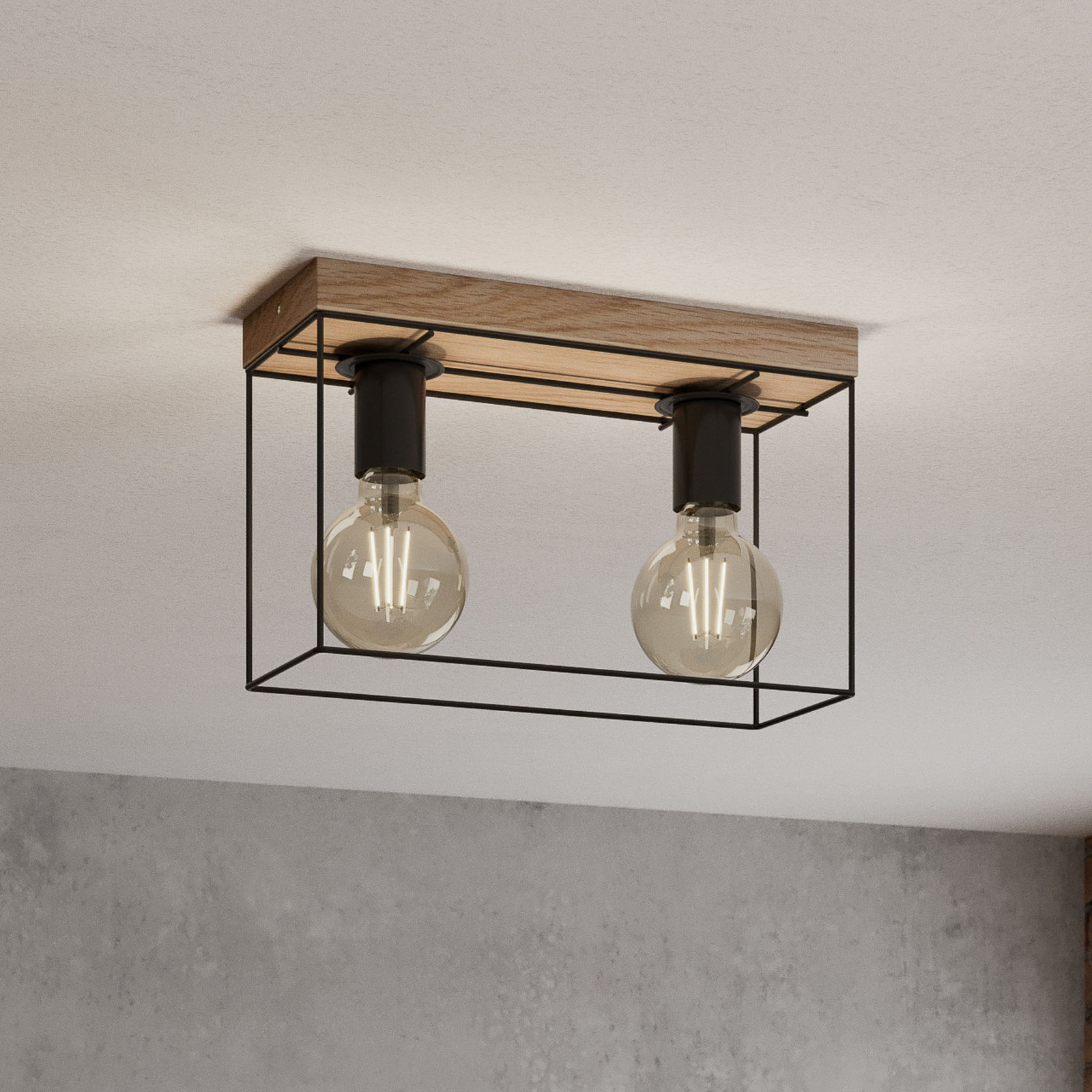 Envolight Gretter ceiling light, metal/oak, 2-bulb