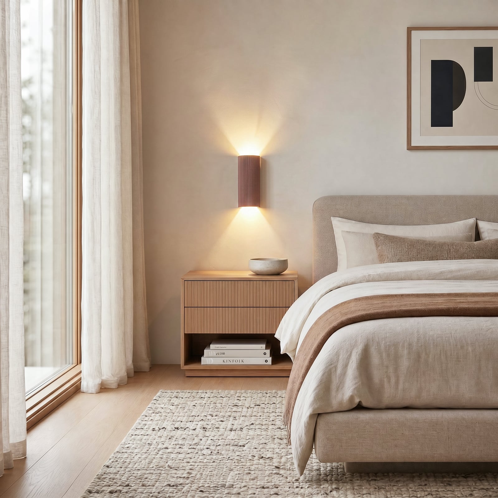 Colja wall light, plaster, height 30.5 cm, brown, round - Lindby
