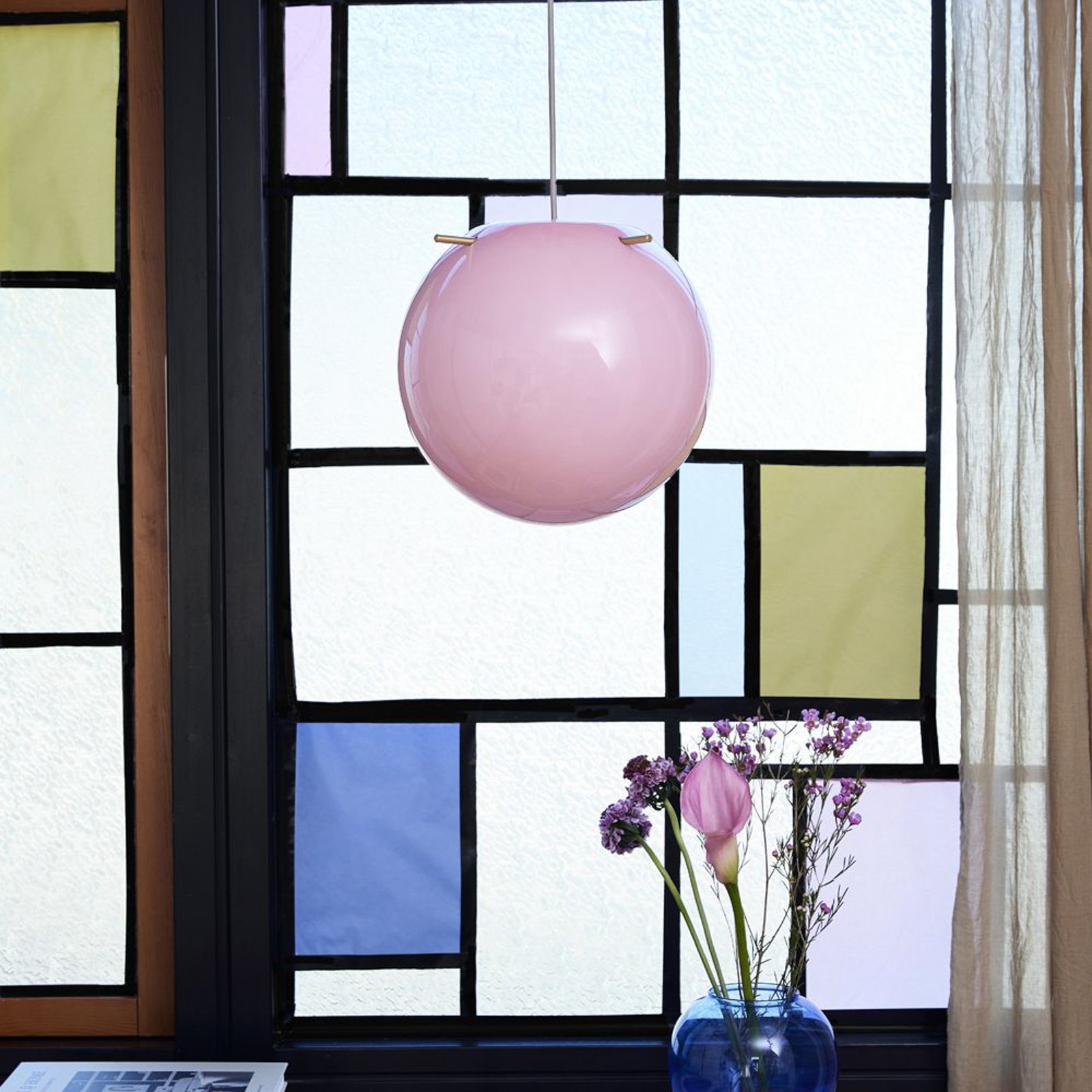 FRANDSEN hanglamp Koi, glas, roos/messing, Ø 32 cm