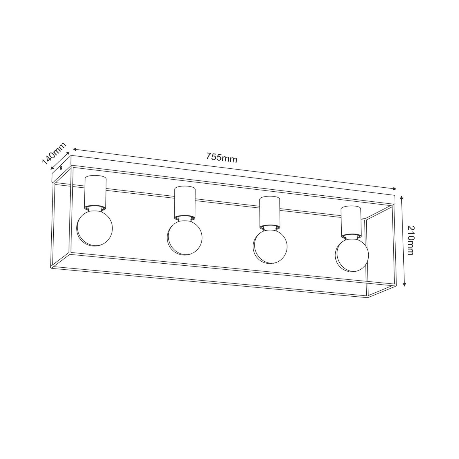 Lampa sufitowa Anna metalowa rama 4-pkt. prostokąt