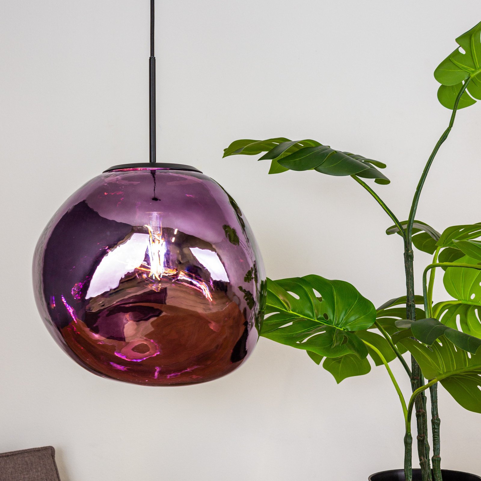 Canopus pendant light, violet, Ø 36 cm, glass, E27