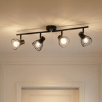 Plafonnier Lindby Piena, noir, à 4 lampes, métal, 70 cm