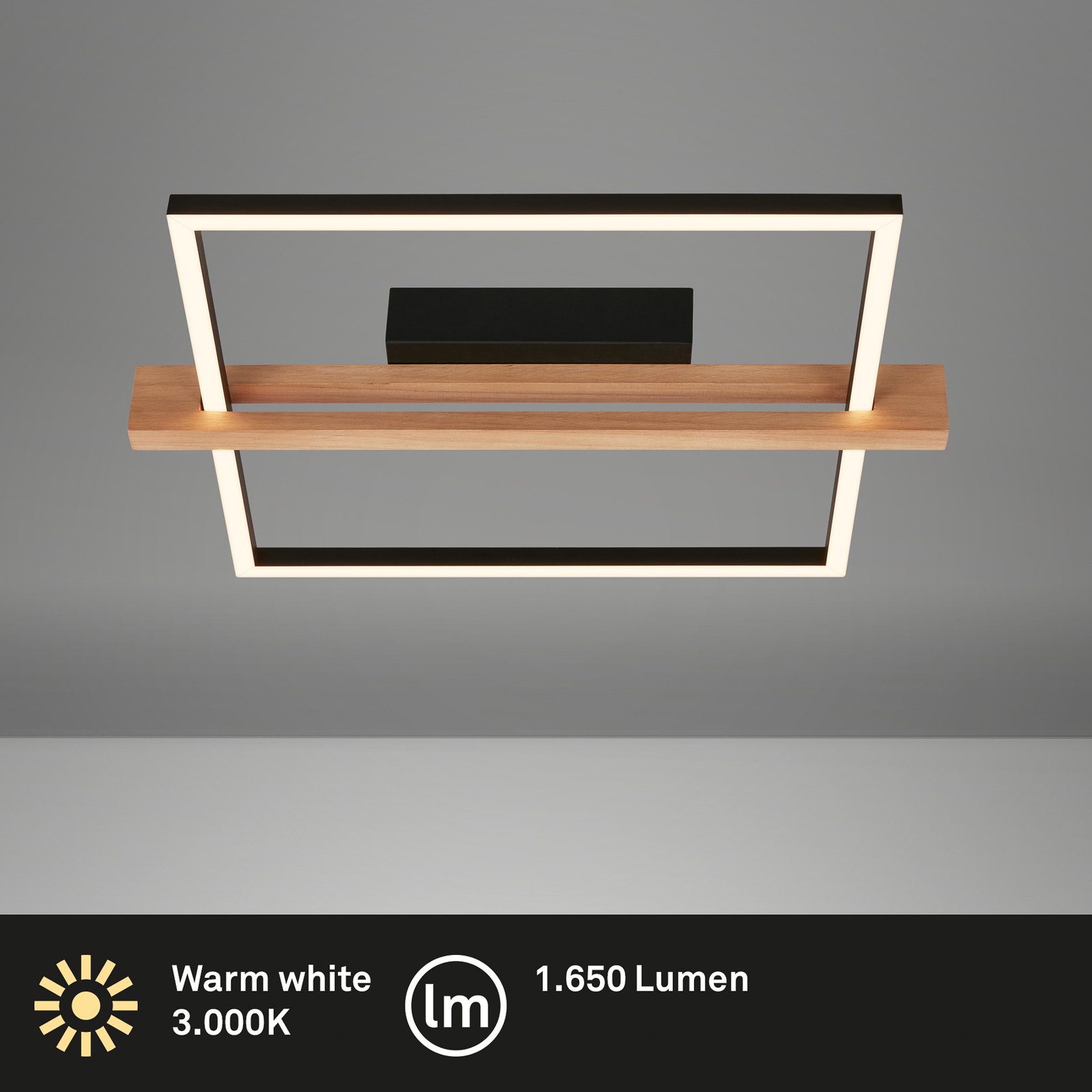 Plafón LED Moldura, 43x35 cm, madera, metal, negro