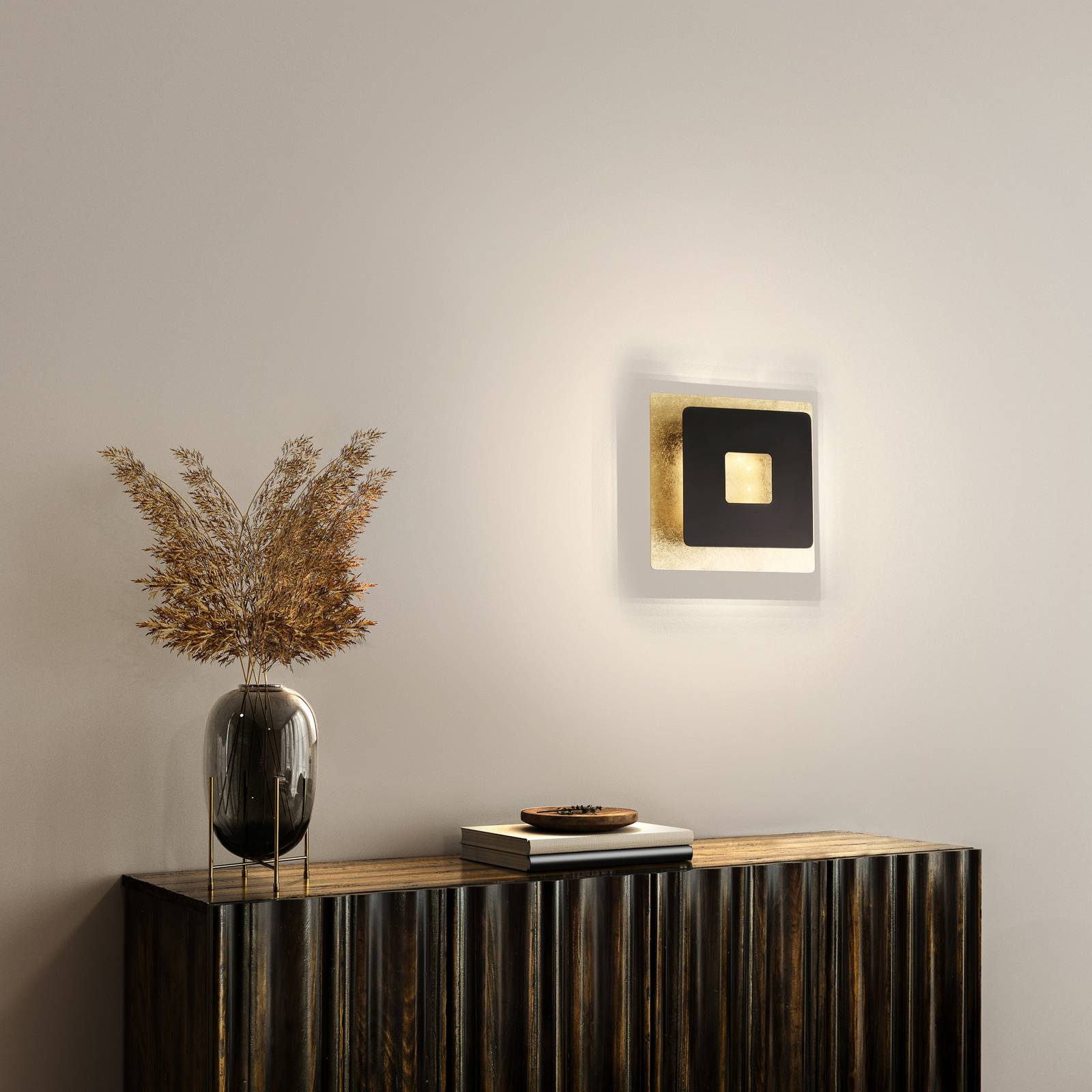 FISCHER & HONSEL Applique LED Hennes, 18x18 cm, feuille d’or/noire