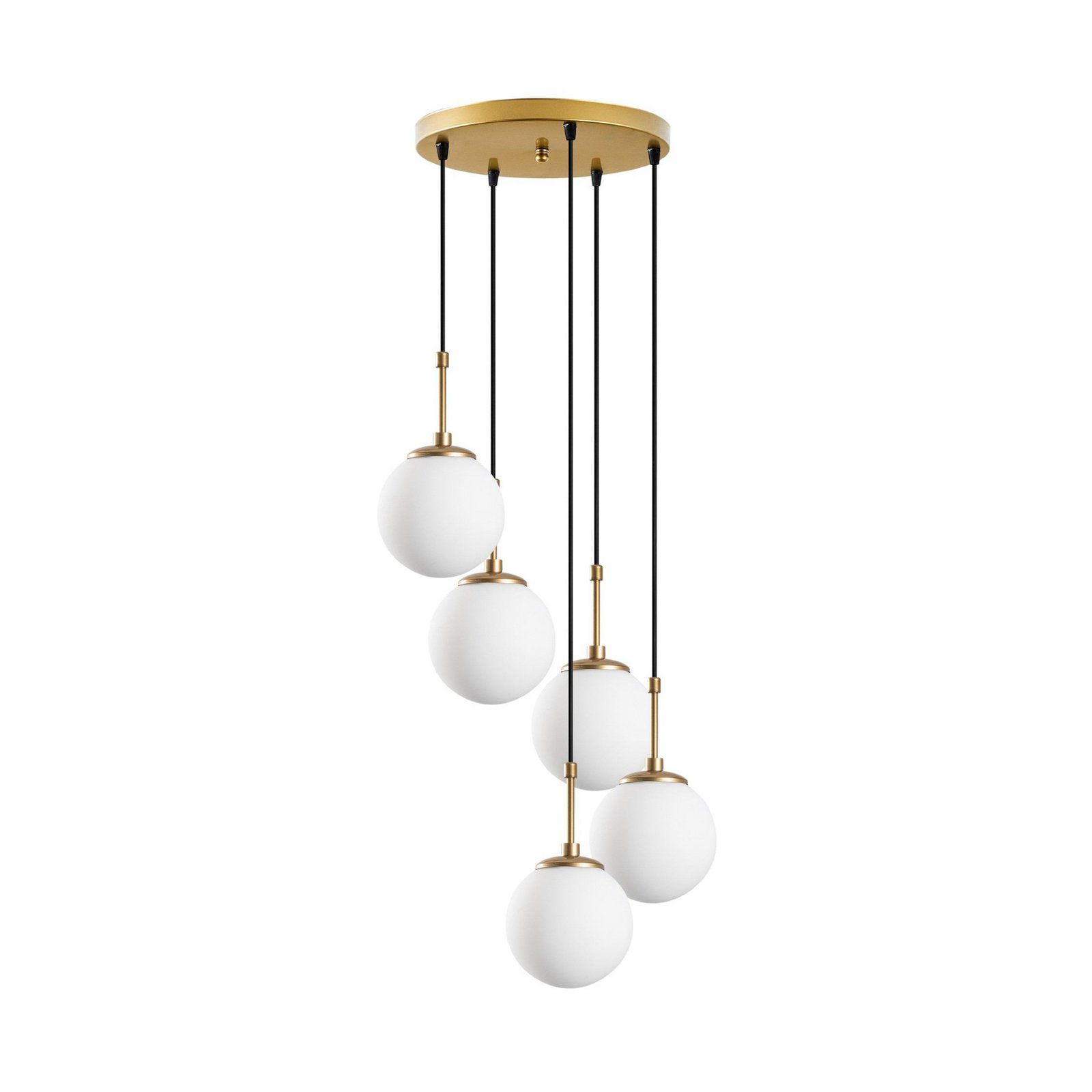Hængelampe Orbital, hvid/guld, 5 lyskilder, glas, metal, E14