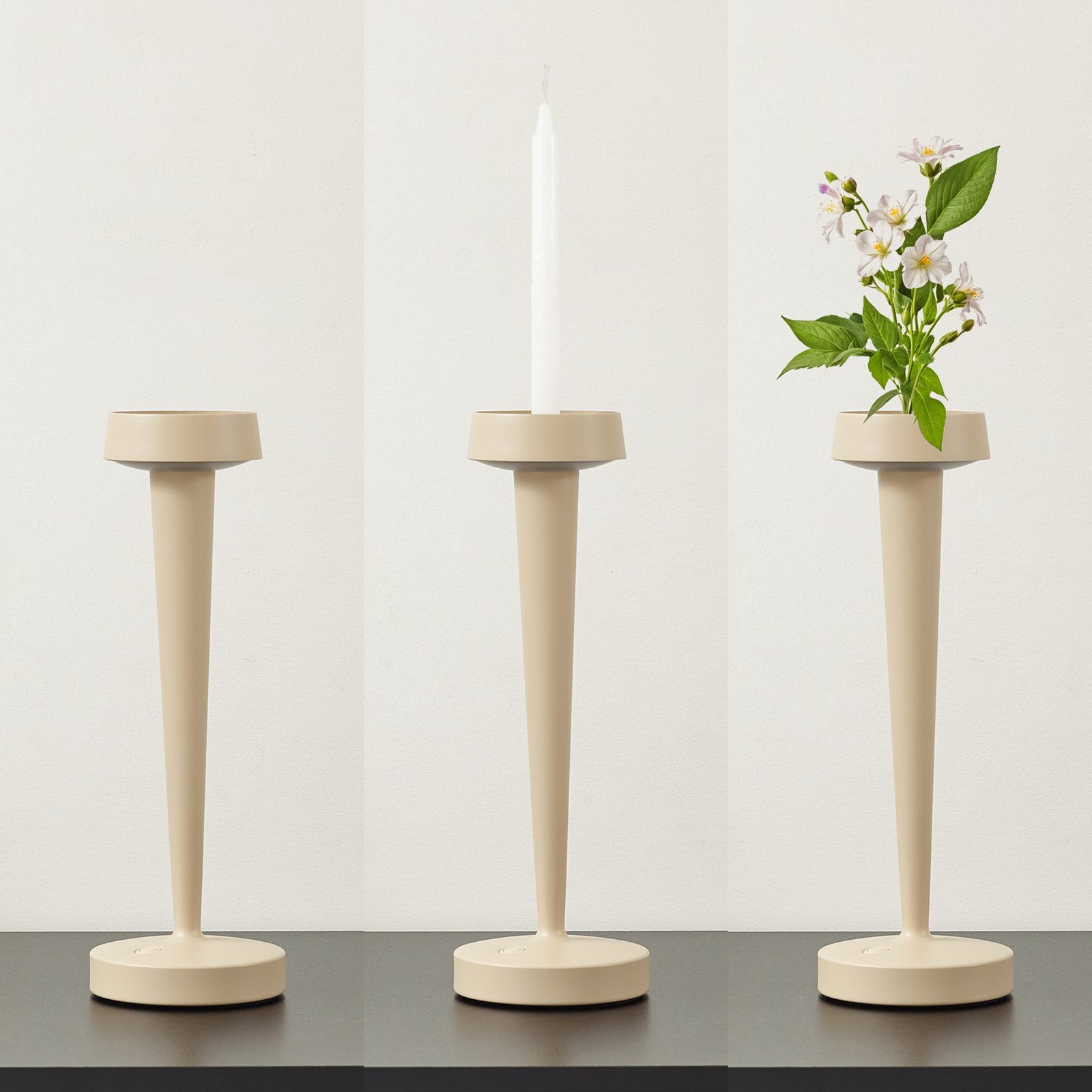 Lucande LED-Akku-Kerzenständer Lea, Vase, beige, 28 cm