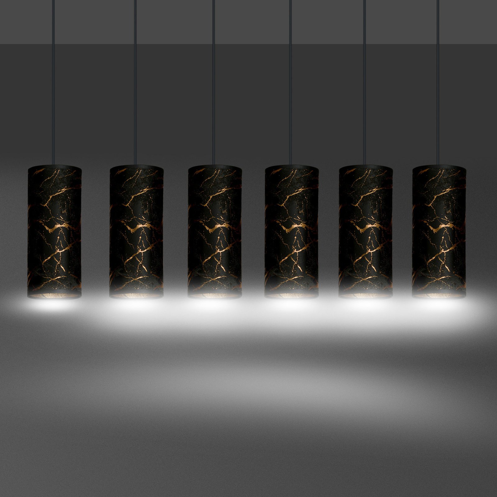 Colgante Joni 6 luces alargado negro-jaspeado