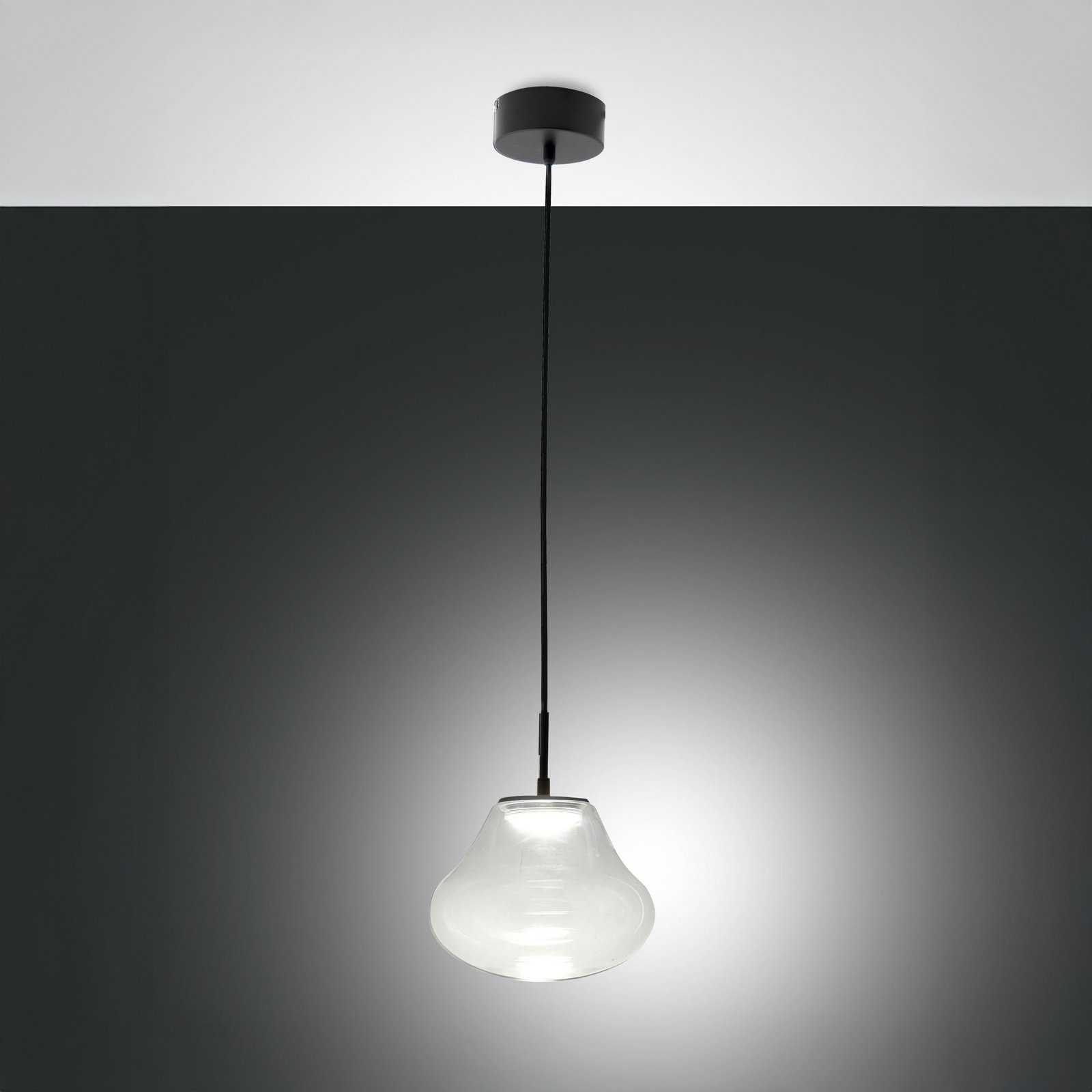 Deva LED pendant light, clear, glass, Ø 25 cm, CCT, dimmable