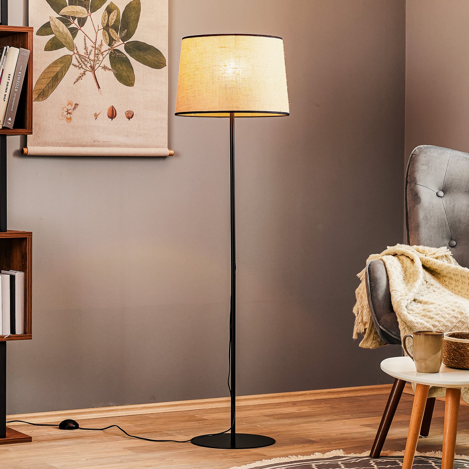 Jute&black floor lamp natural brown 150 cm high