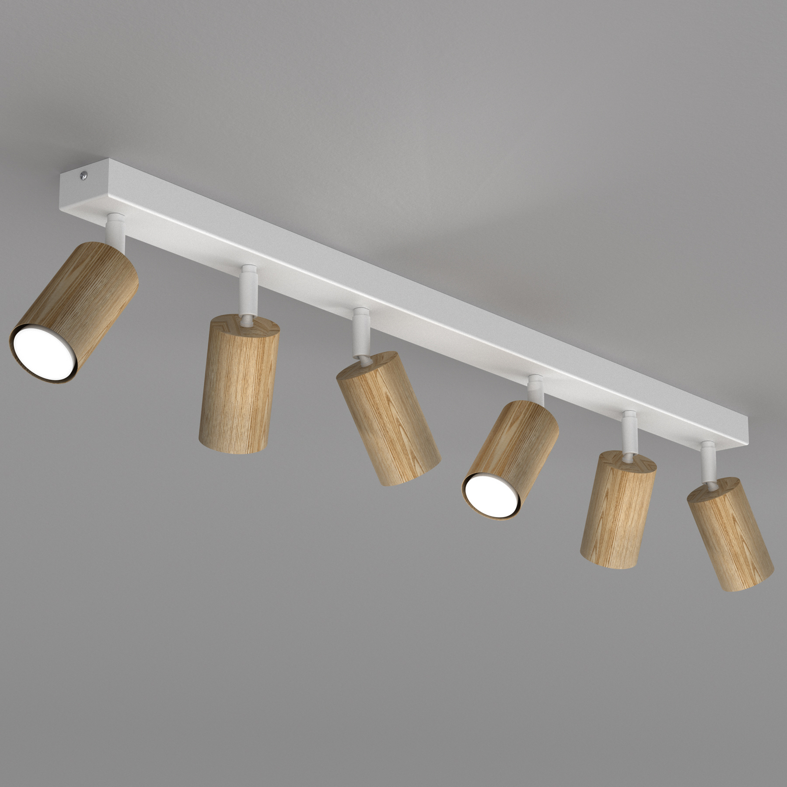 Nisse ceiling spotlight, white, length 90 cm, 5-bulb, wood/metal Nisse ceiling spotlight, white, length 90 cm, 5-bulb, wood/metal