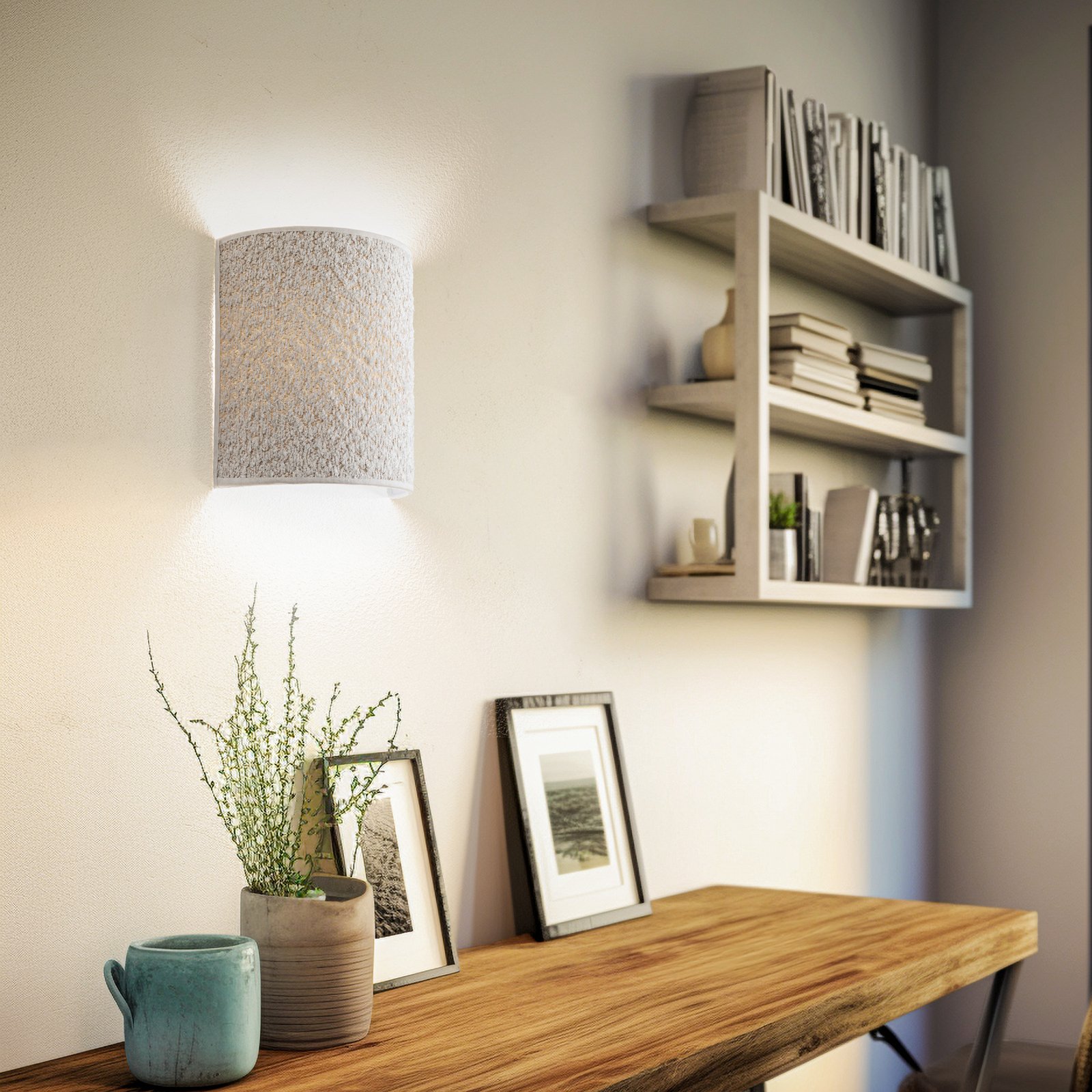 Wandlamp Boucle van stof, ecru