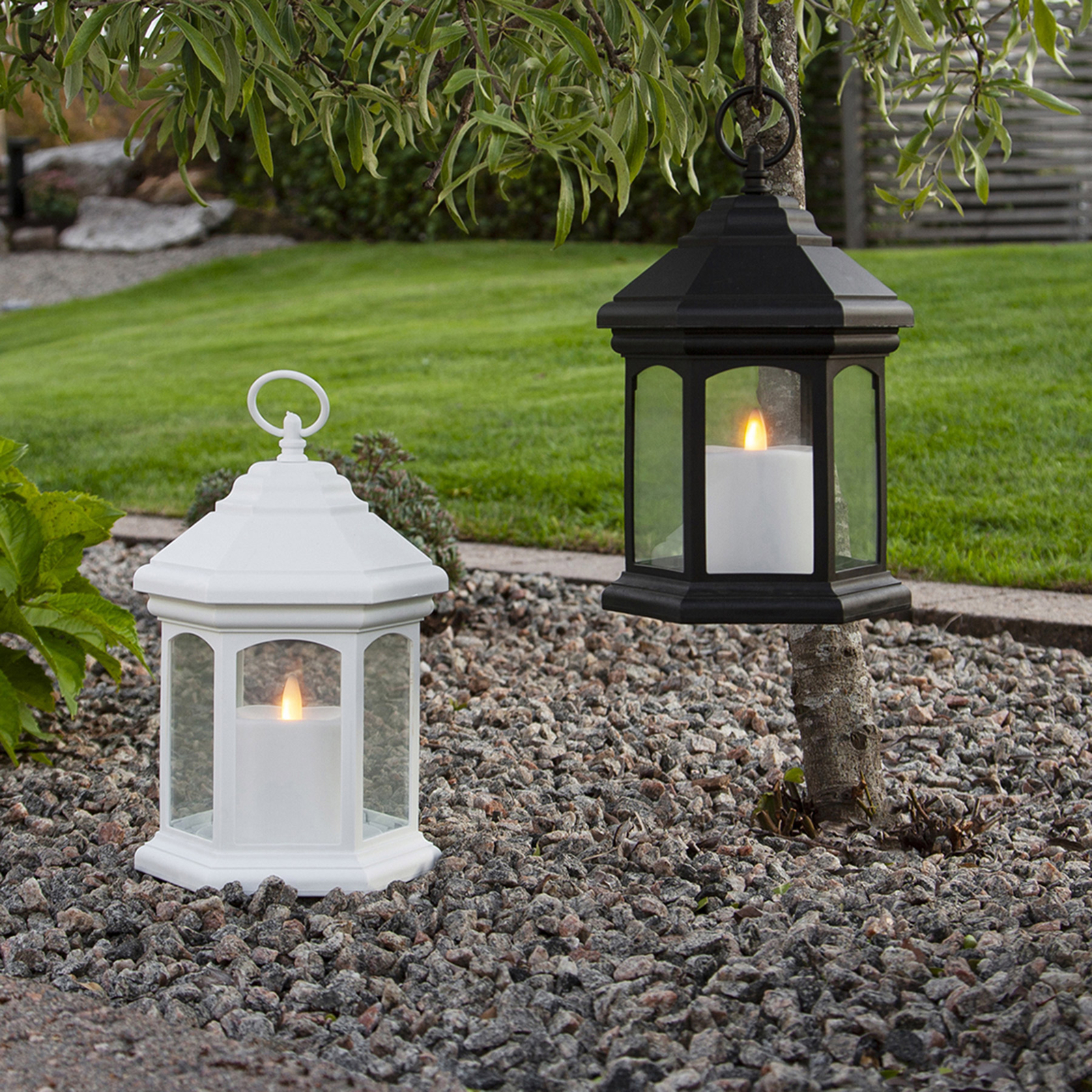 Linta LED table lamp in lantern form, white