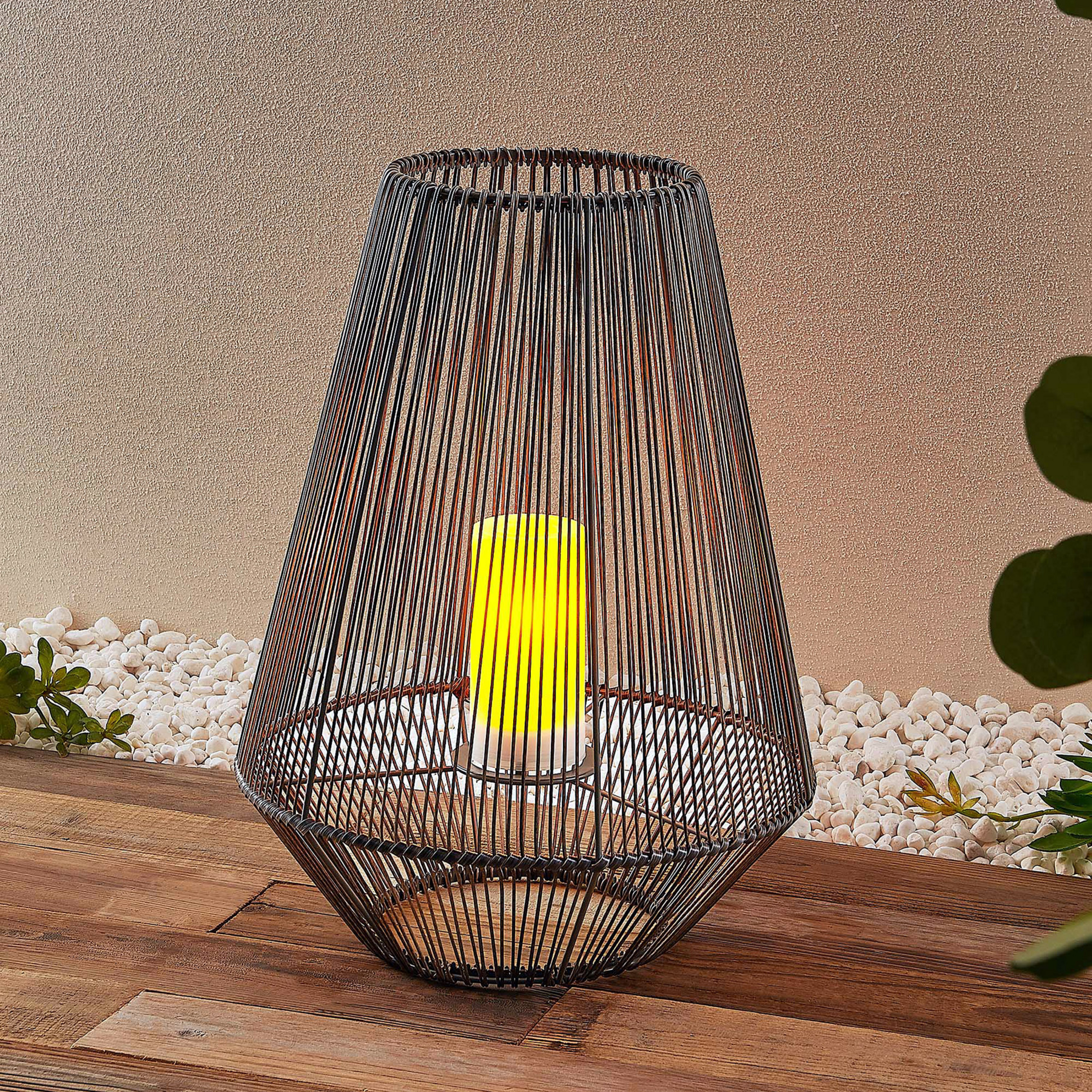 Lindby Kaati lanterne solaire LED, rotin, 37 cm