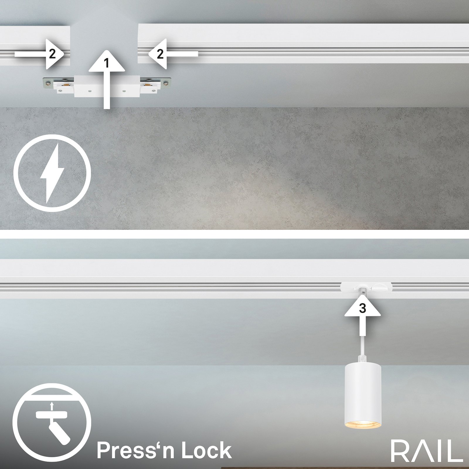 RAIL 230 V track lighting system, white, 4 pendants, length 1.5 m