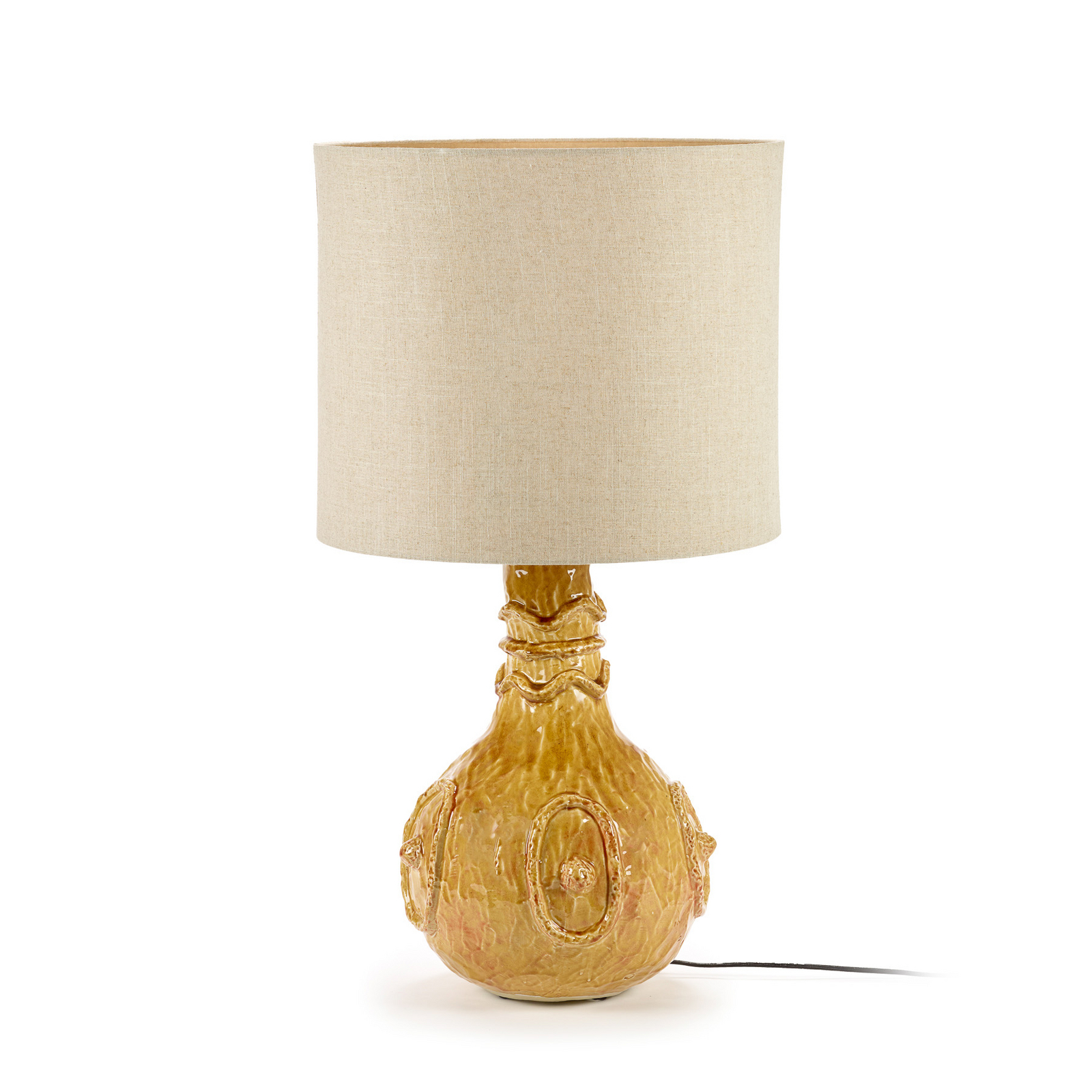 OCHER GEORGIA bordlampe, gul, steingods, tekstil, høyde 92 cm – Serax