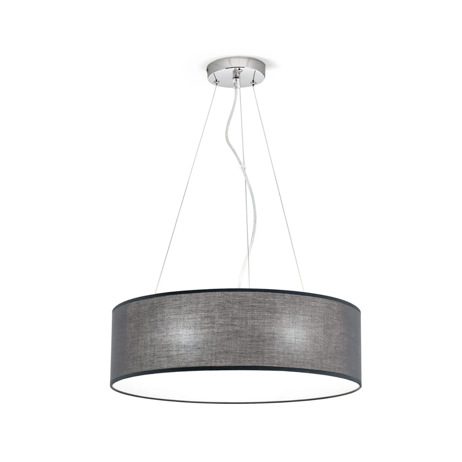 Hanglamp Ufo met grijze stoffen lampenkap