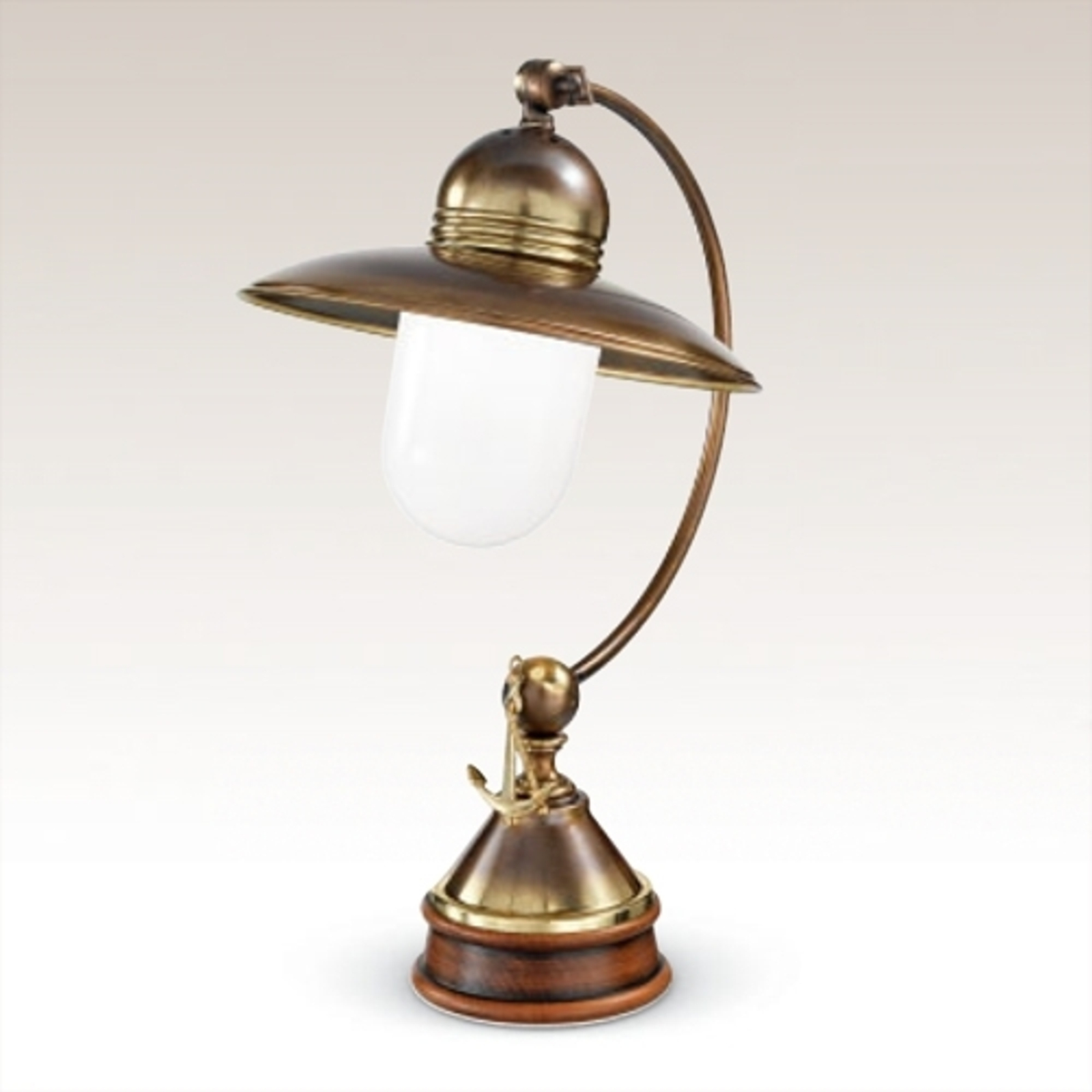 Cremasco Tasteful Faro table lamp, for Living / Dining Room, glass, brass, wood, E27, 60 W, energy efficiency: A++, W: 33 cm, H: 47 cm