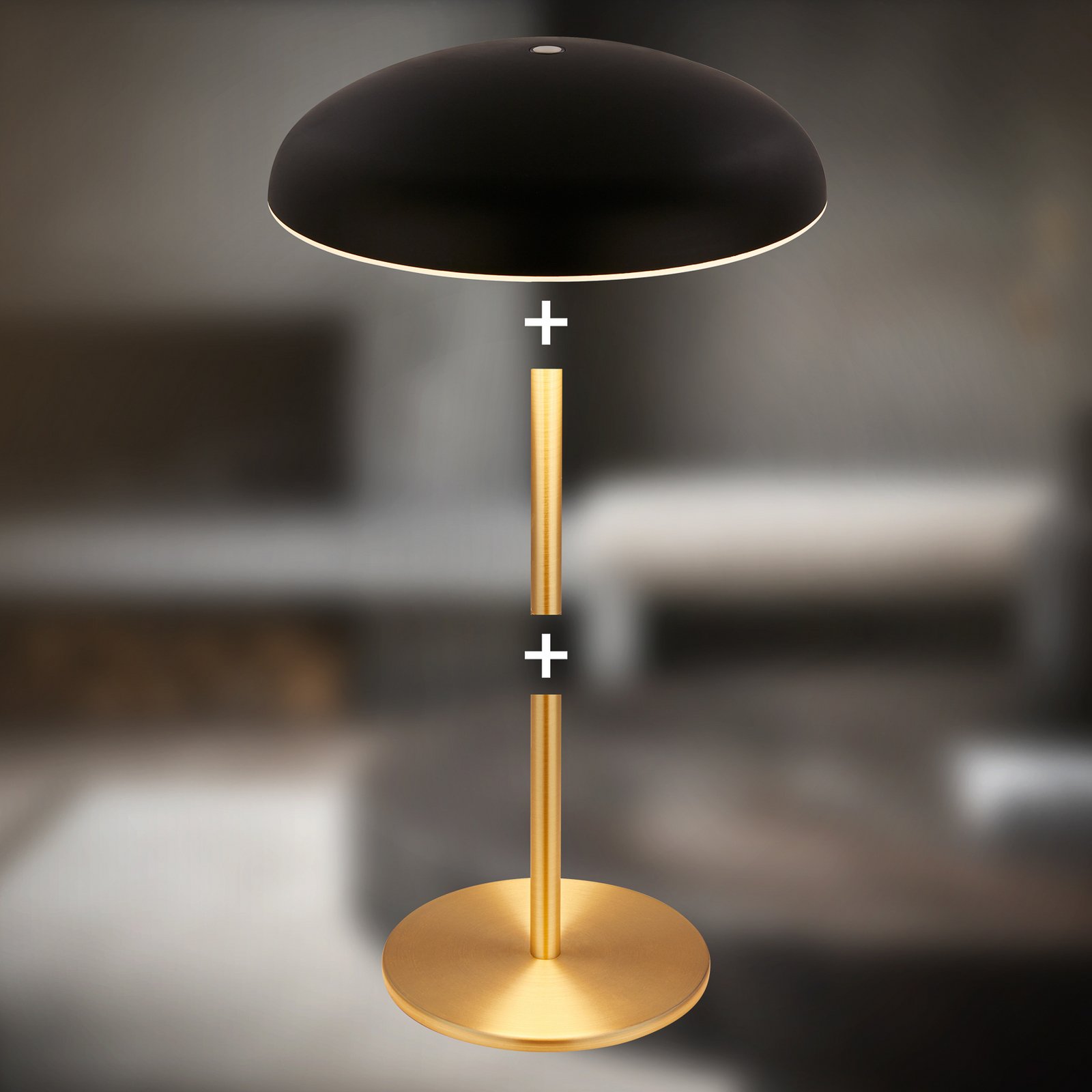 LED-akutoitega laualamp Brilo unplugged Caxa, must/messing