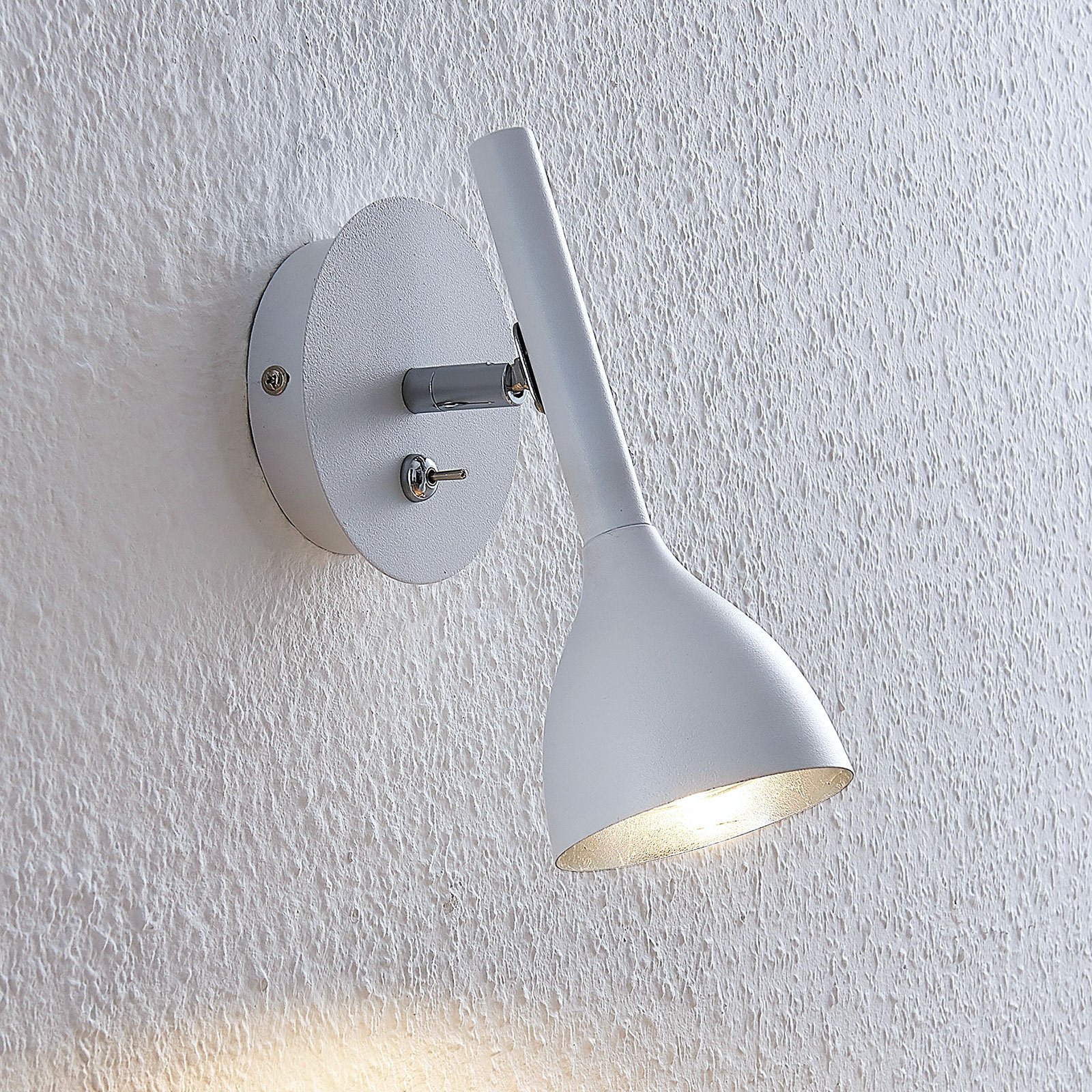 Lucande Nordwin wall light, metal, white and silver, for Bedroom, metal, GU10, 28 W, energy efficiency: A++, W: 11 cm, H: 21 cm