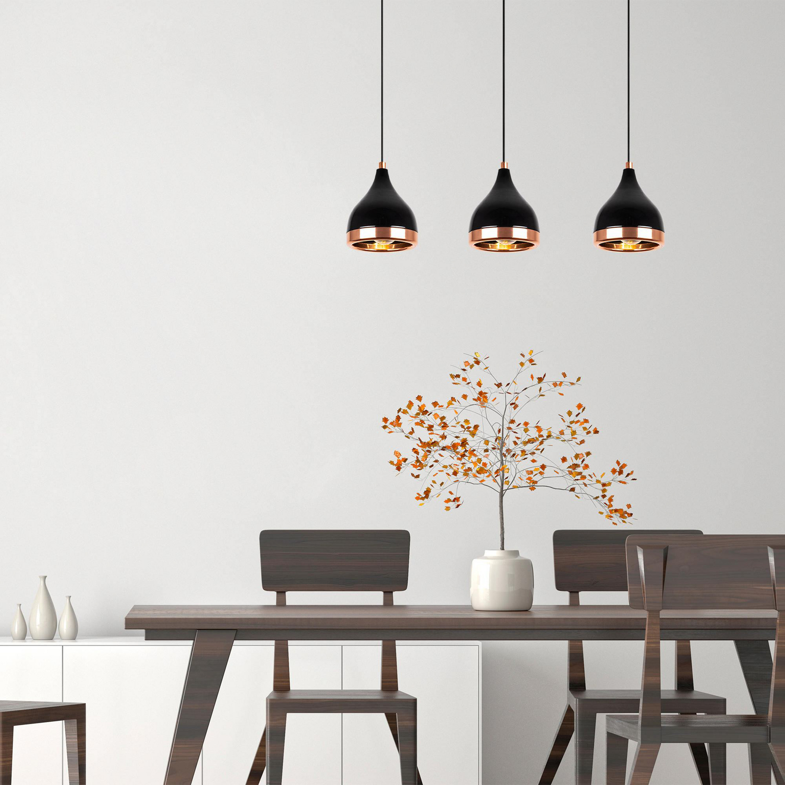 Yildo pendant light, length 65 cm, black/copper, metal