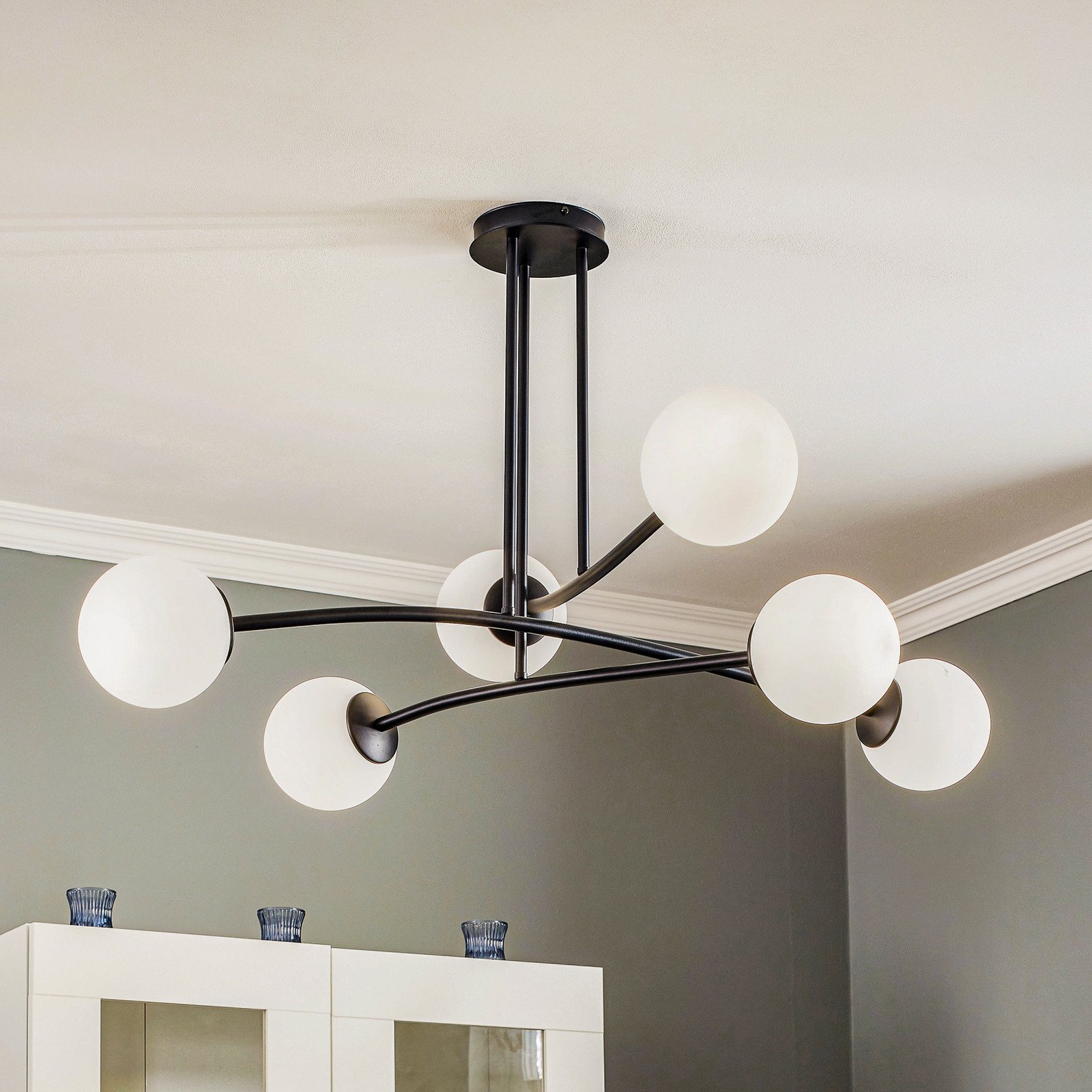 EMIBIG LIGHTING Plafonieră Major negru 6 becuri - Camera de zi / sufragerie - modern - negru alb opal - Sticlă