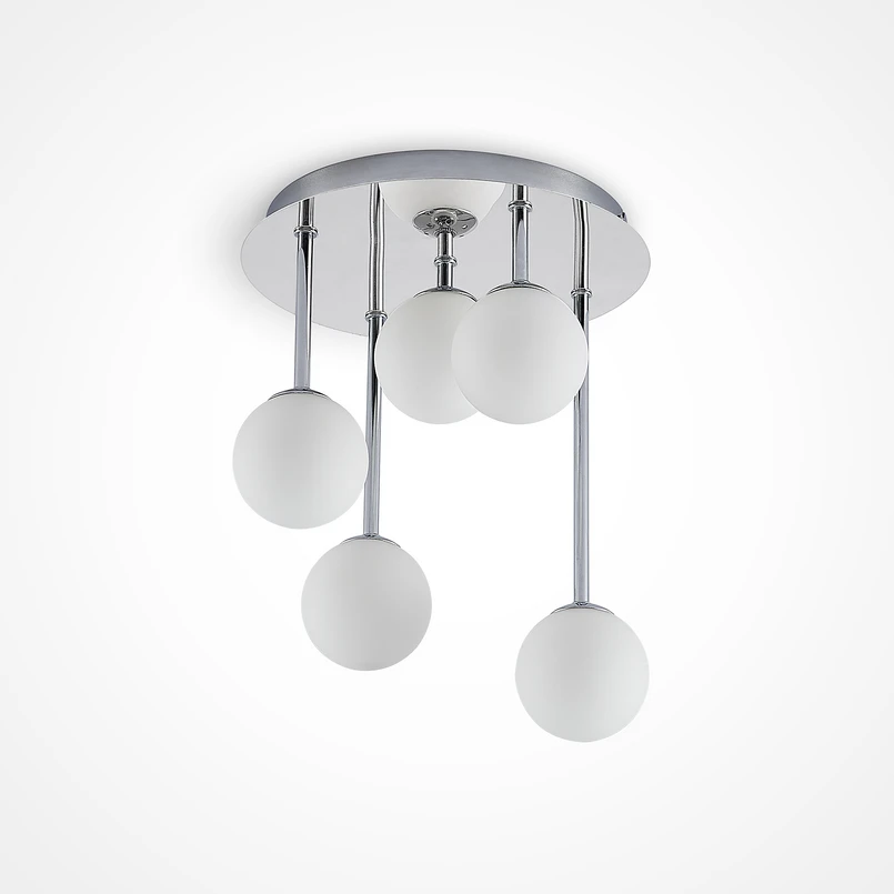 Lindby - Chrissy 5 Plafonnier Ø25 Opal/Chrome