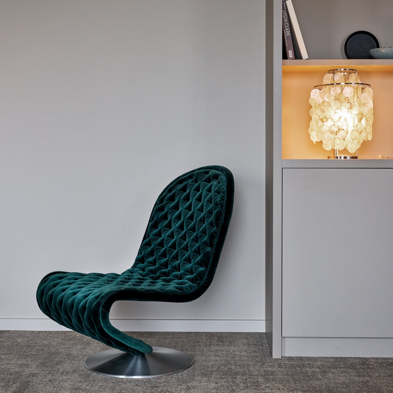 Stolna lampa FUN 1TM, krom, visina 65 cm, školjke - VERPAN