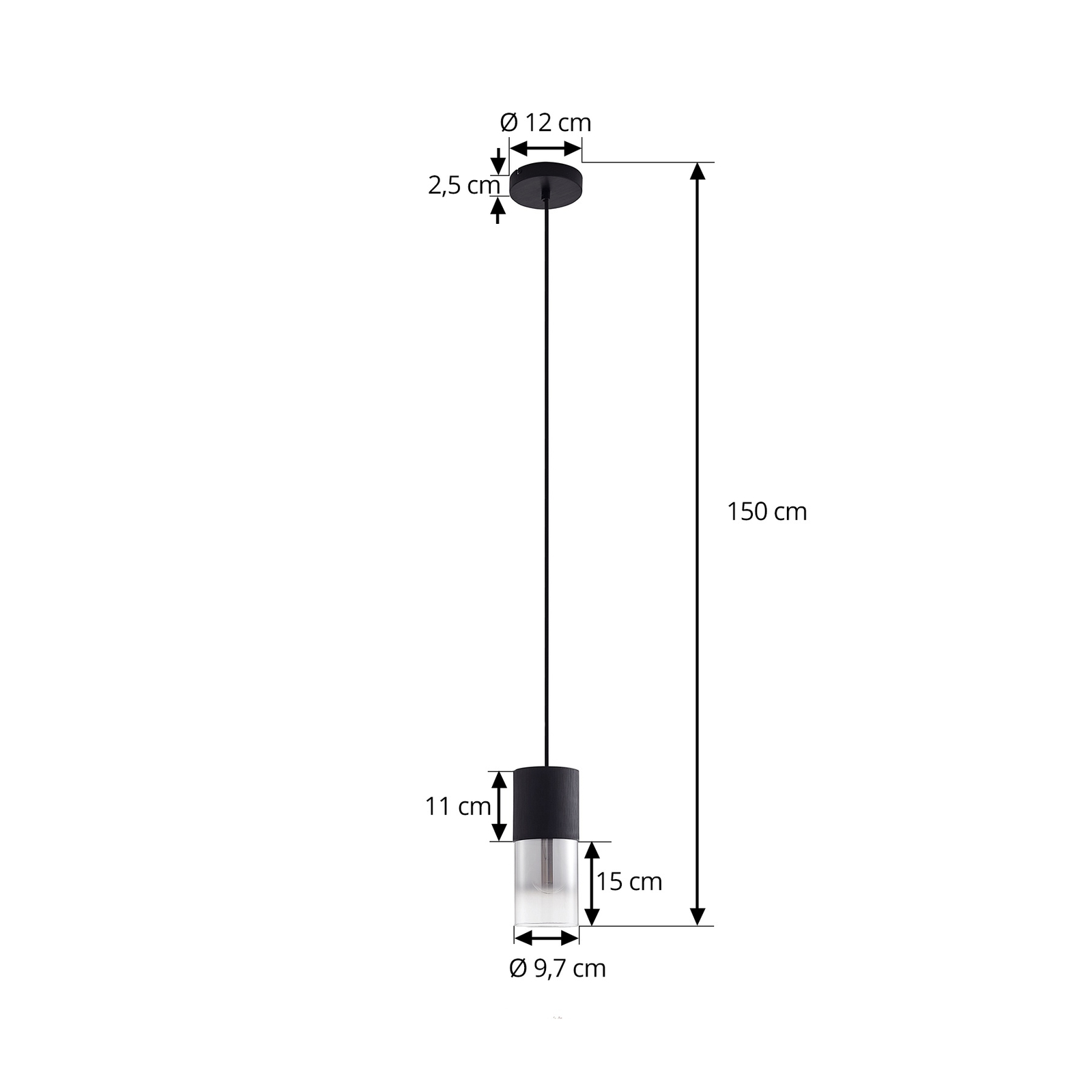 Lampada a sospensione Lindby Svante, 1 luce, nero, vetro, Ø 10 cm