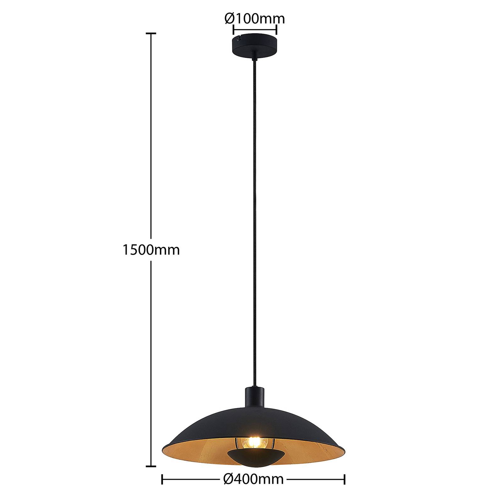 Lampa wisząca Lindby Narisara, Ø 40 cm, E27, czarno-złoty