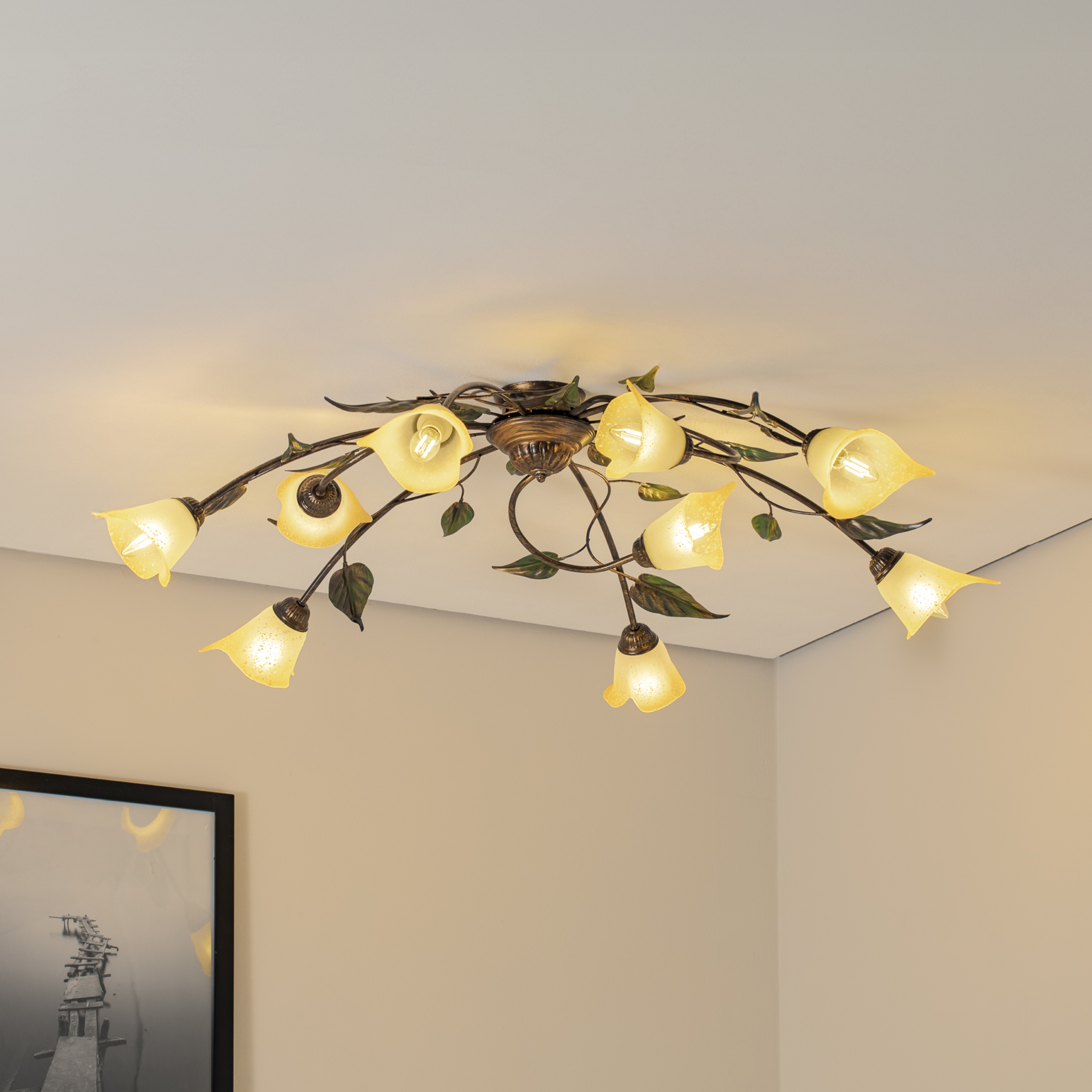 Miranda ceiling light, 9-bulb, bronze