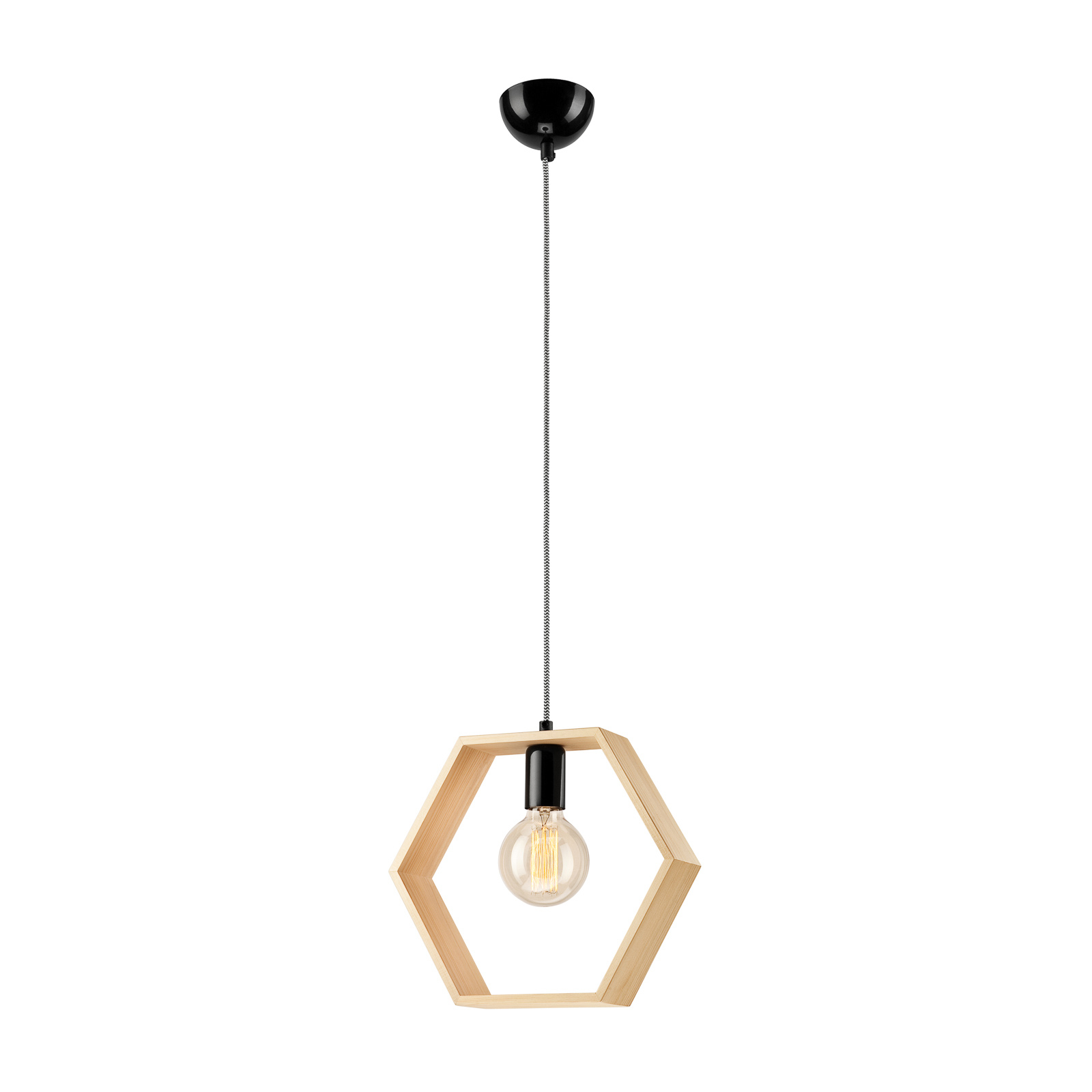 Lámpara colgante Kärnan, pantalla madera hexagón