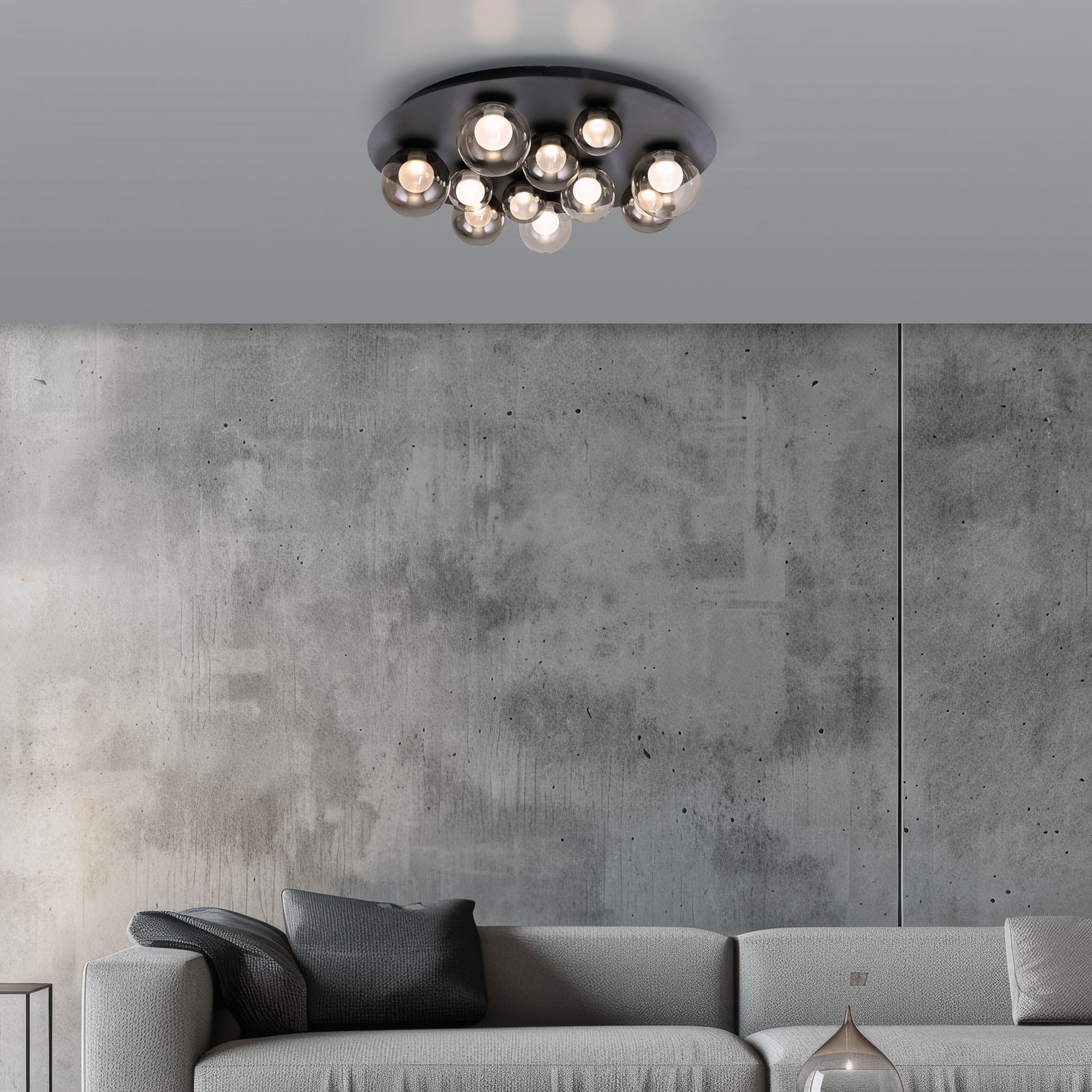 Popup LED-Deckenlampe, grau/rauchgrau, Ø60 cm, 11-fl. - PURE Popup LED-Deckenlampe, grau/rauchgrau, Ø60 cm, 11-fl. - PURE