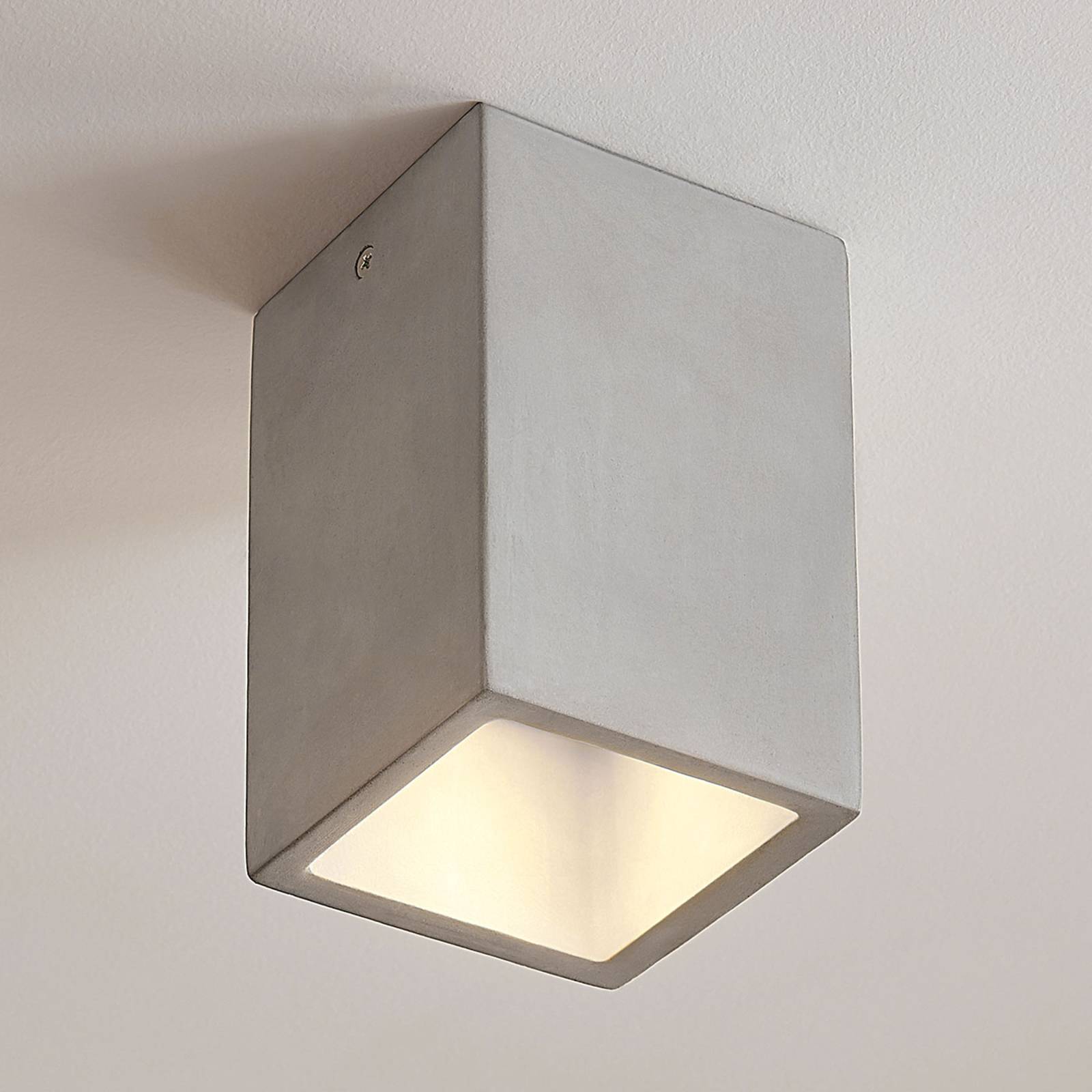 Lindby Concrete ceiling light Gerda with an angular shape, for Hallway, concrete, GU10, 10 W, L: 10 cm, W: 10 cm, H: 15 cm