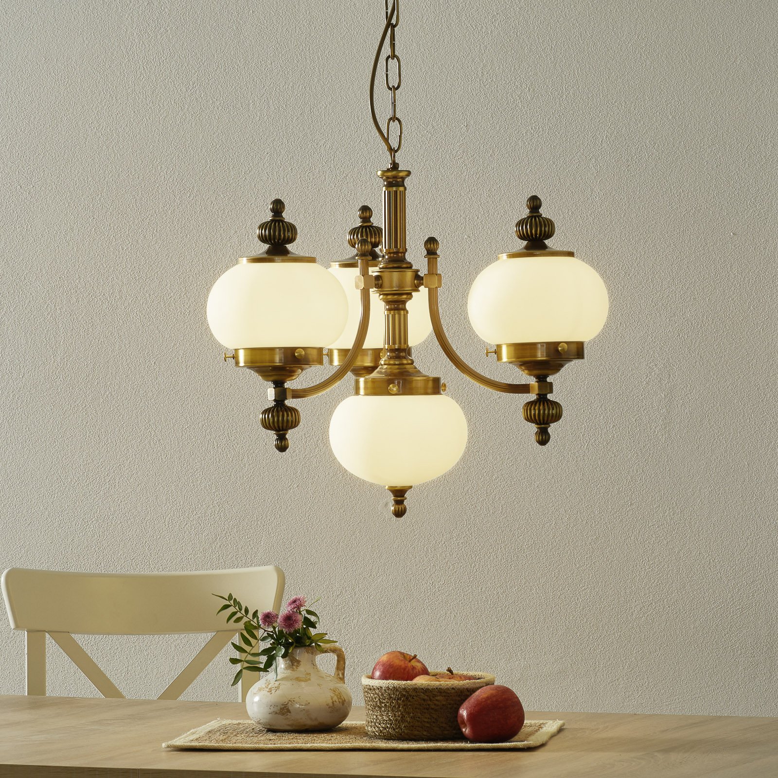 Delia hanging light in antique brass, four-bulb