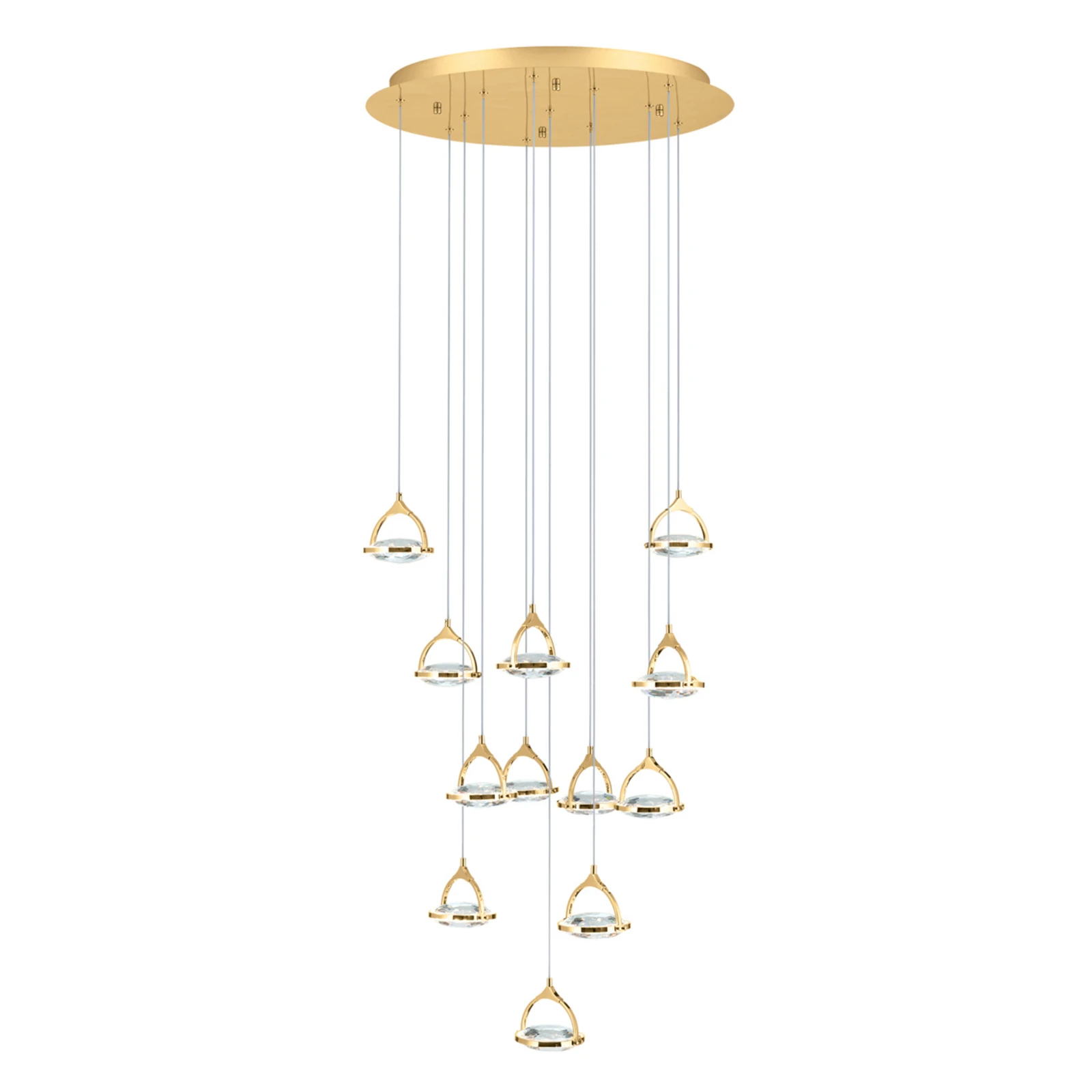 Moon LED pendant, K9 crystal glass, 12-bulb, gold