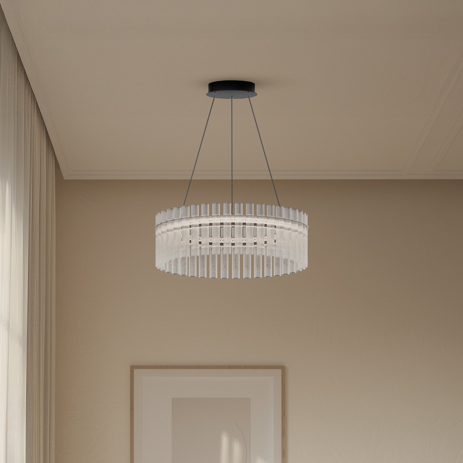 Lucande LED-Hängeleuchte Luma, Ring, schwarz, Glas, Ø 60cm